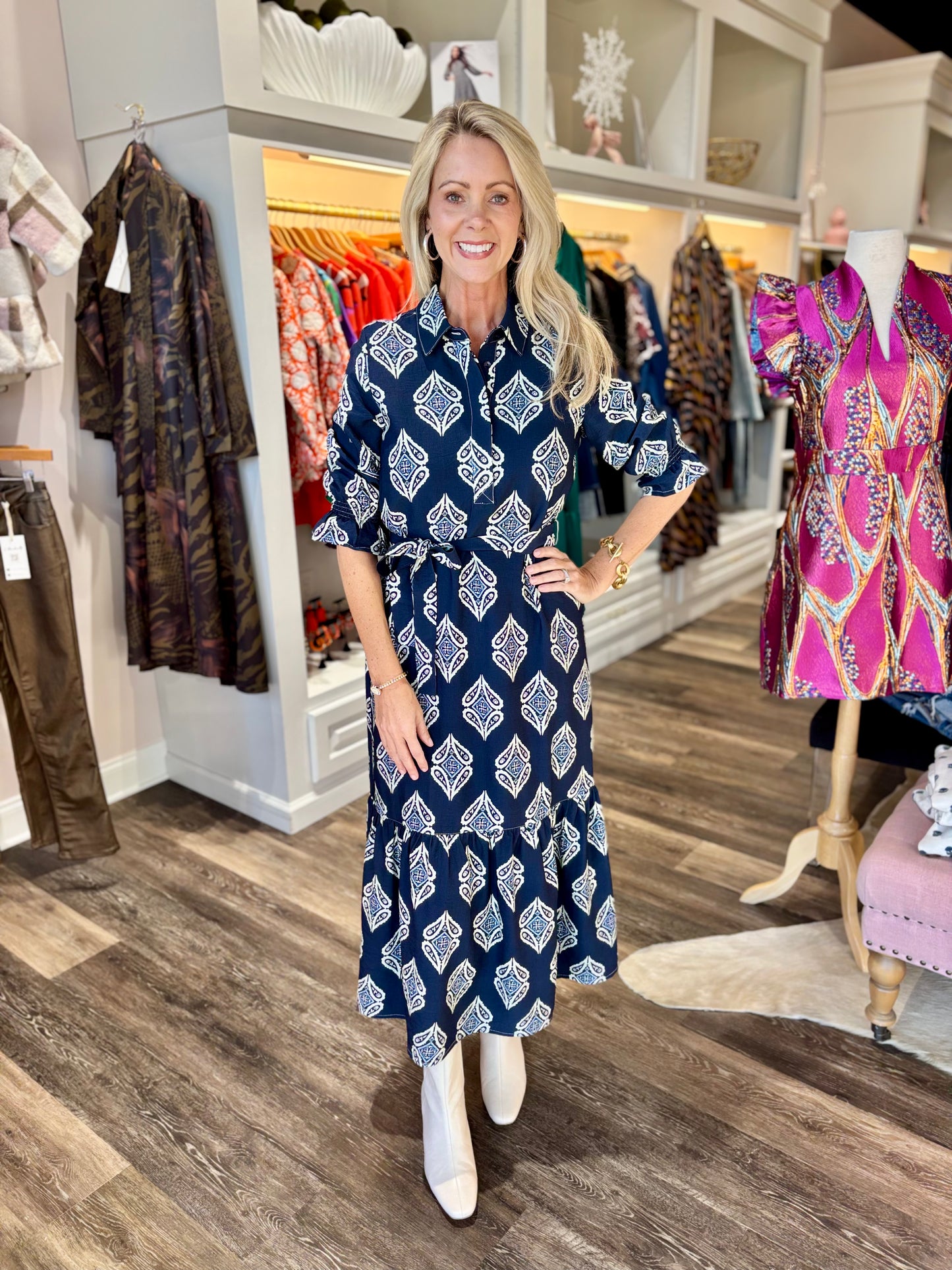 BOHO Chic Navy Diamond Dress