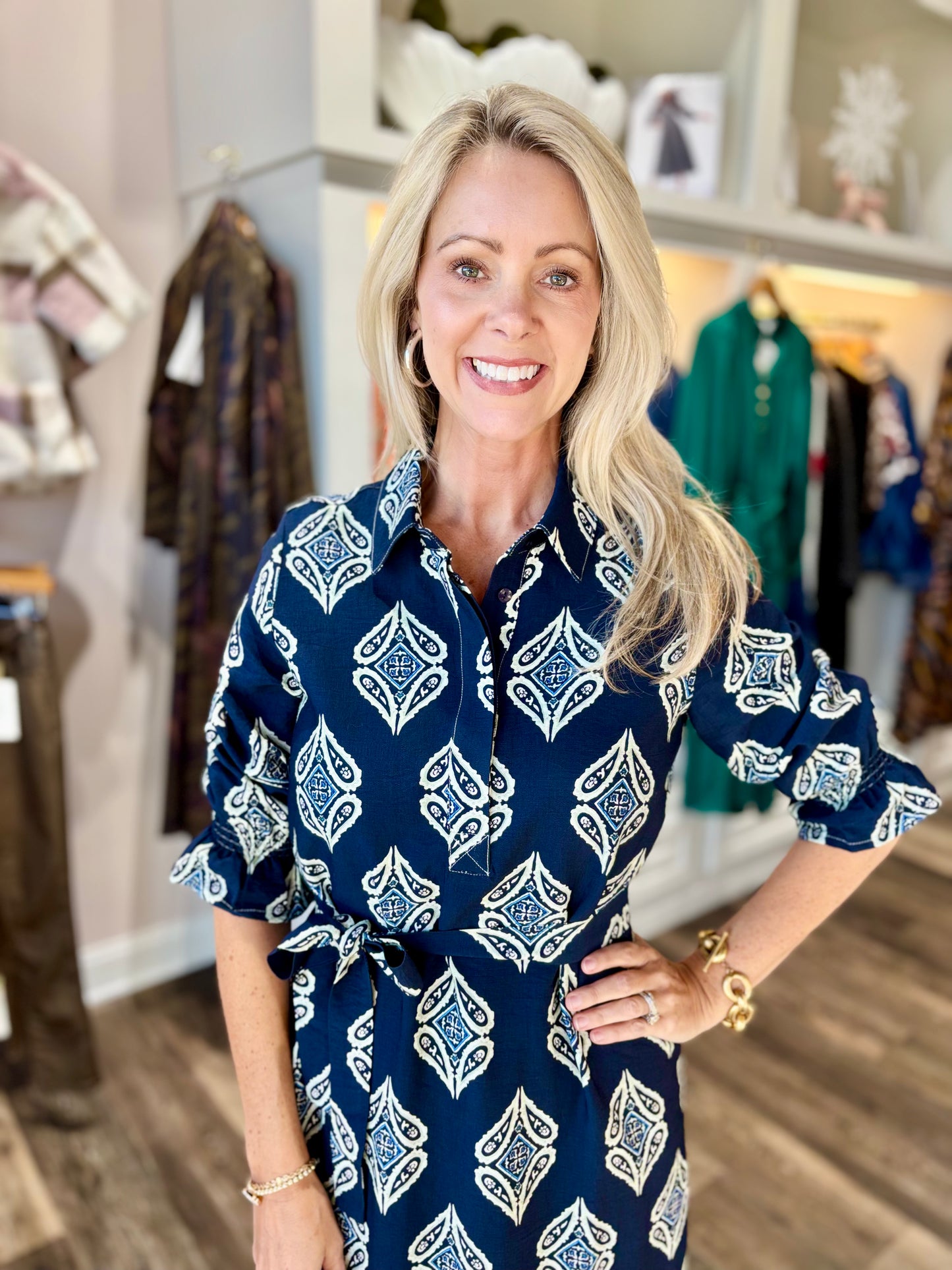 BOHO Chic Navy Diamond Dress