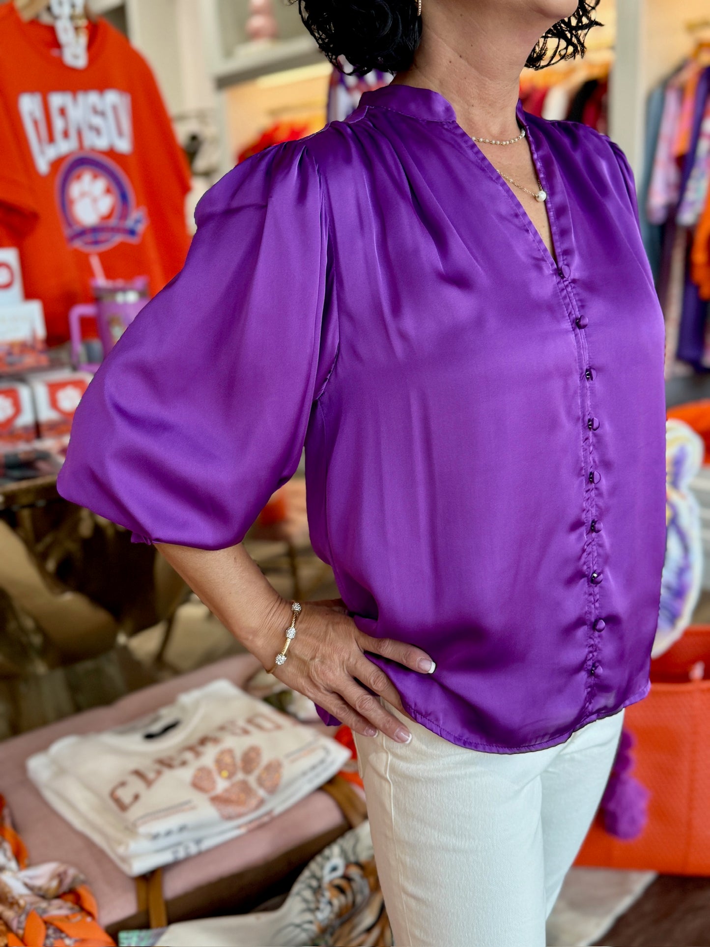 Joy Joy Front Split Buttons Top Amethyst