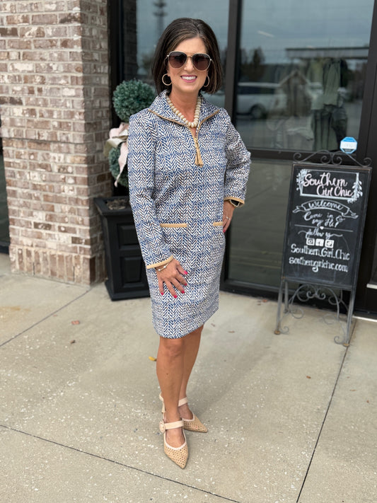 Tyler Böe Helena Knit Dress Herringbone Blue Iced Coffee