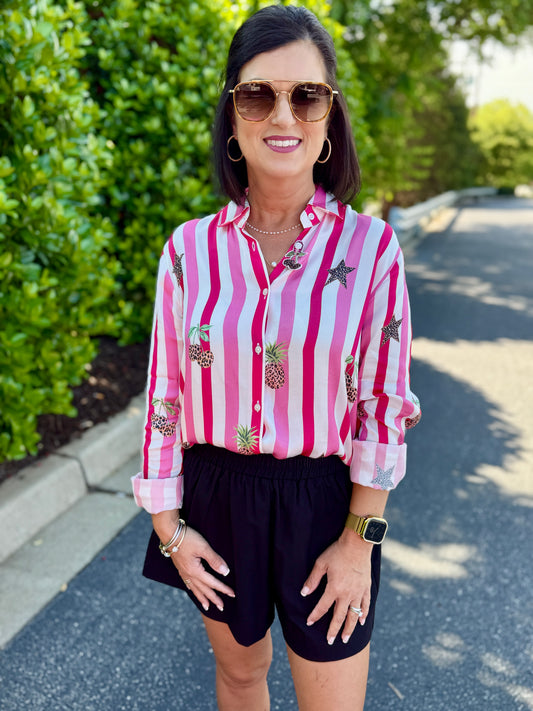 Vilagallo Pink Striped and Leopard Shirt