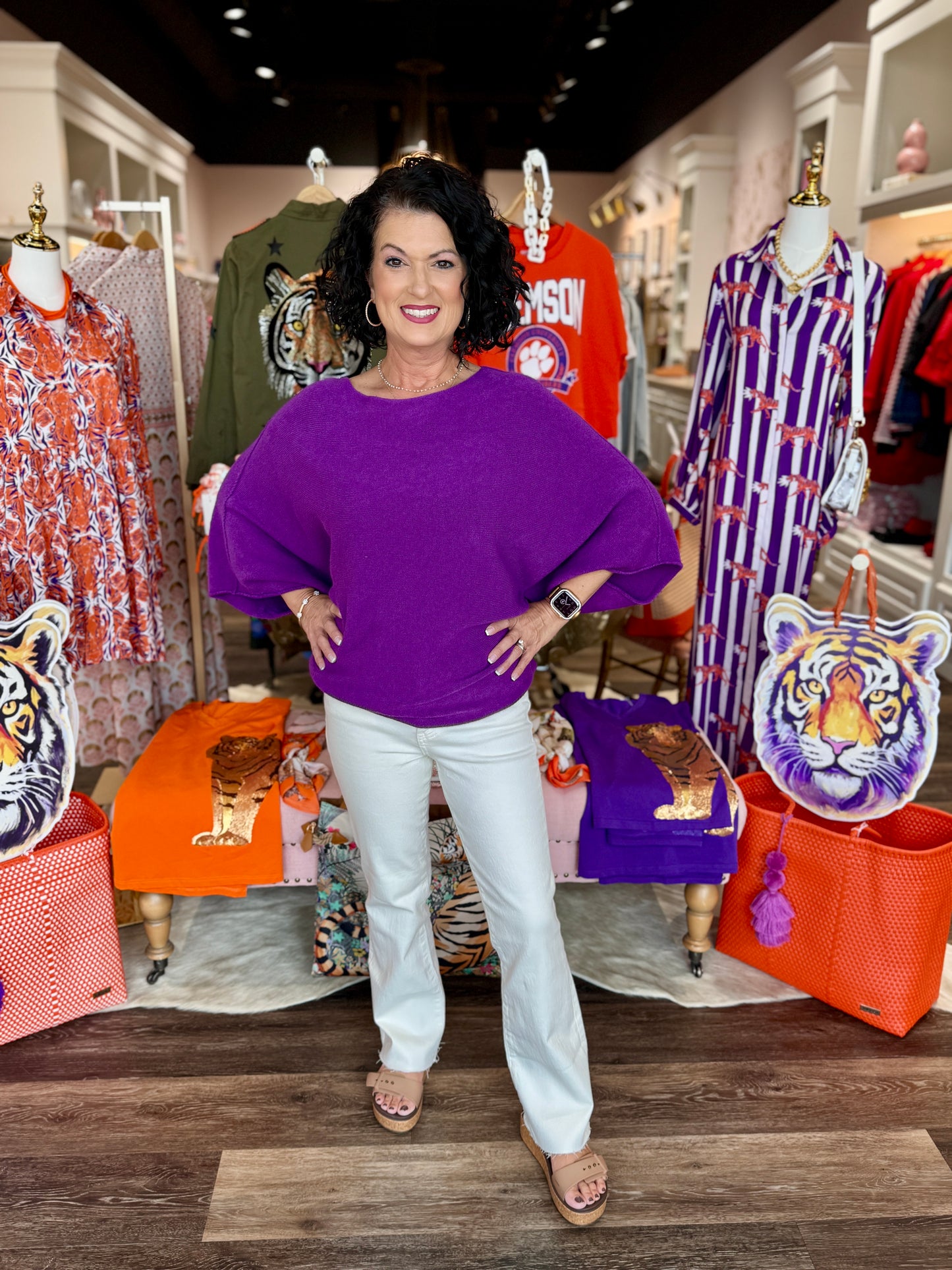 Crew Neck Batwing Sweater Purple