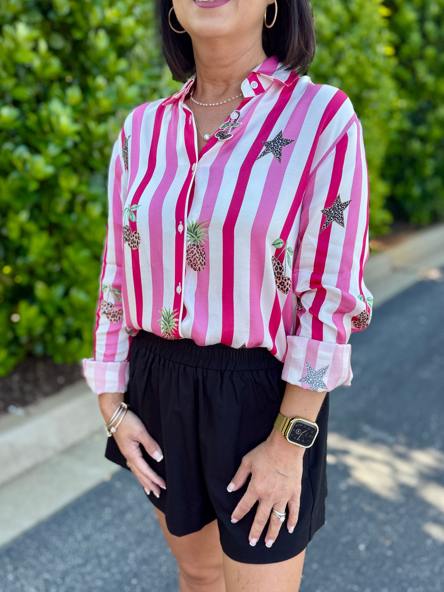 Vilagallo Pink Striped and Leopard Shirt