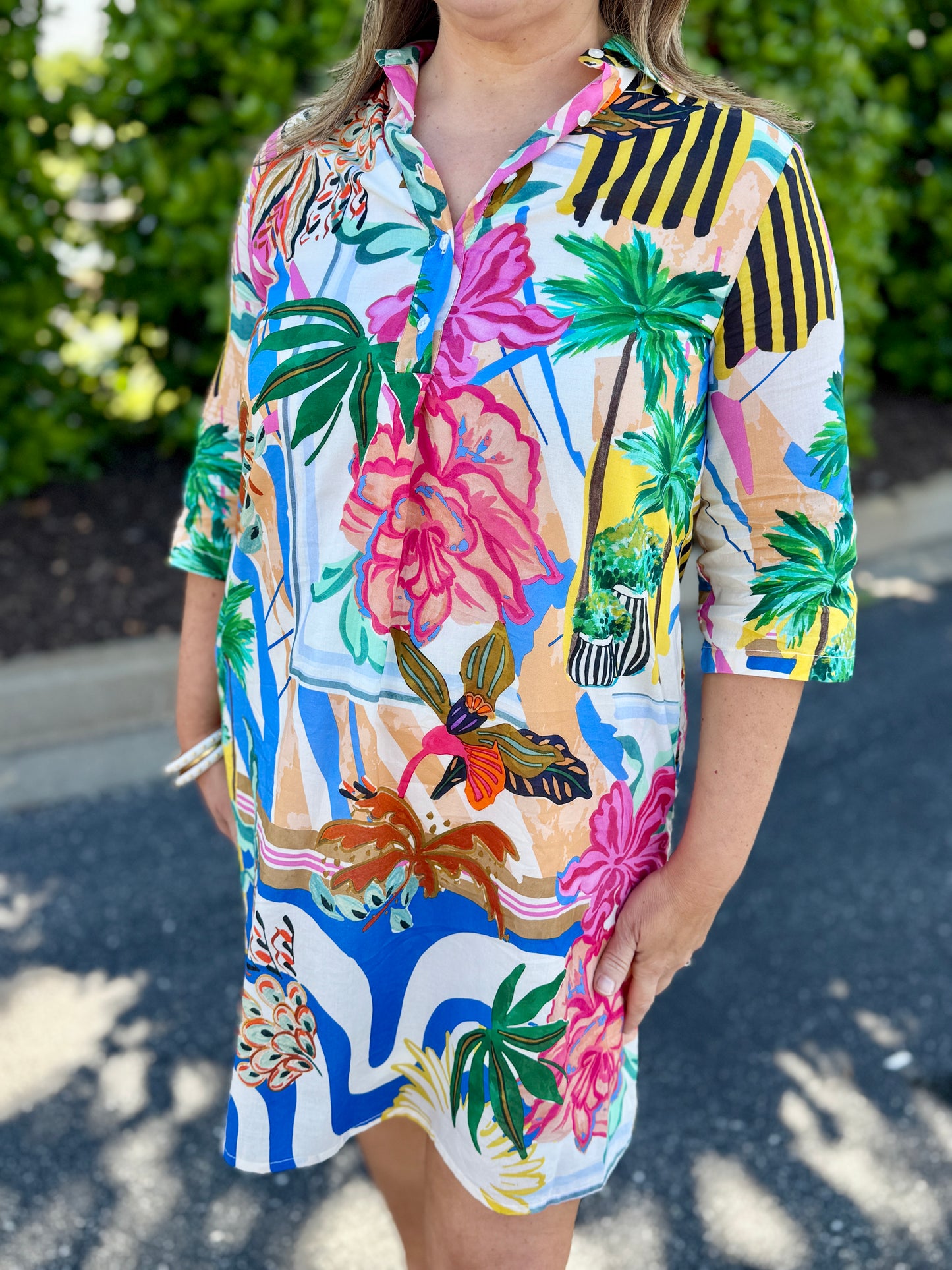 Vilagallo Multicolored Palm Tree Print Shirt Dress