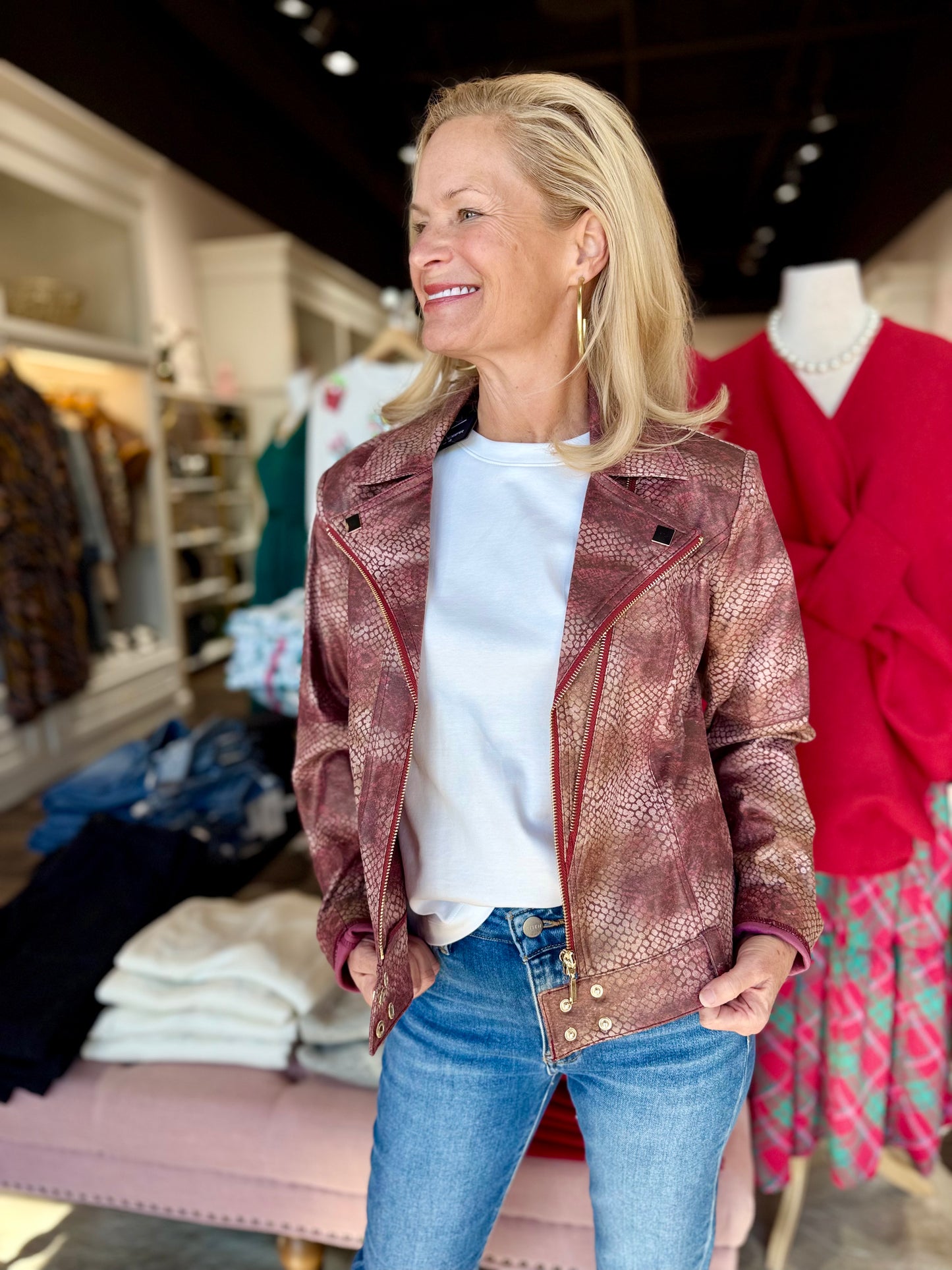 Vegan Leather Jacket Scarlet Snake