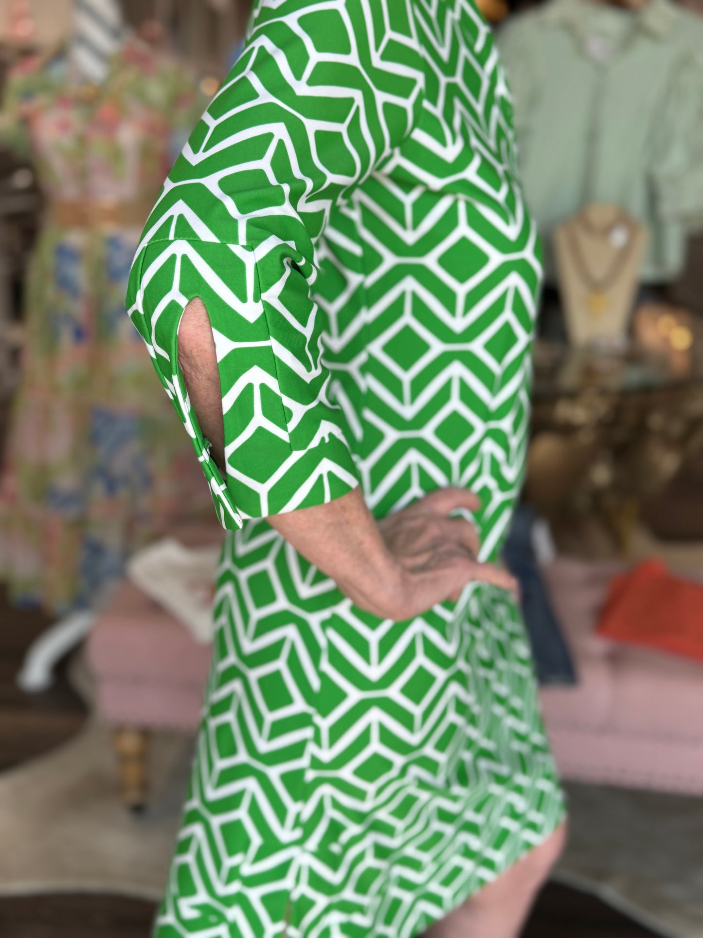 Jude Connally Megan Dress Sail Geo Grass Green
