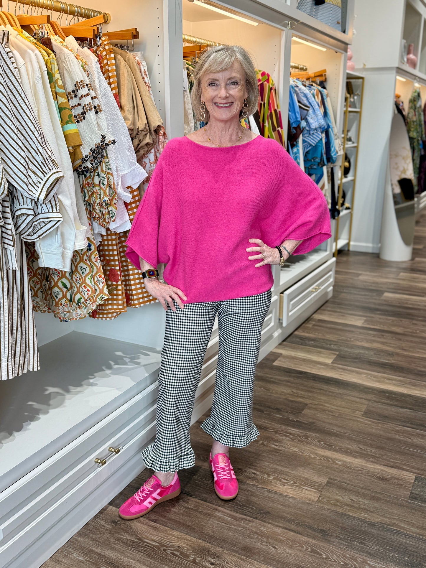 Crew Neck Batwing Sweater Fuchsia