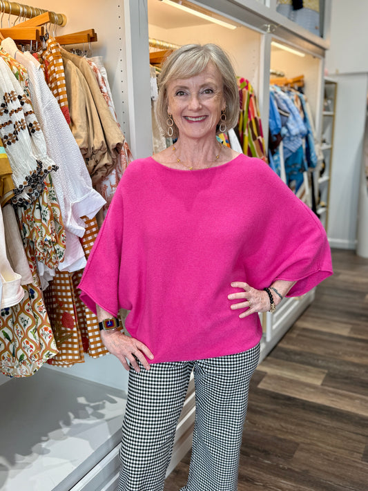 Crew Neck Batwing Sweater Fuchsia