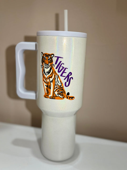 Tigers Tumbler 40 oz Iridescent White