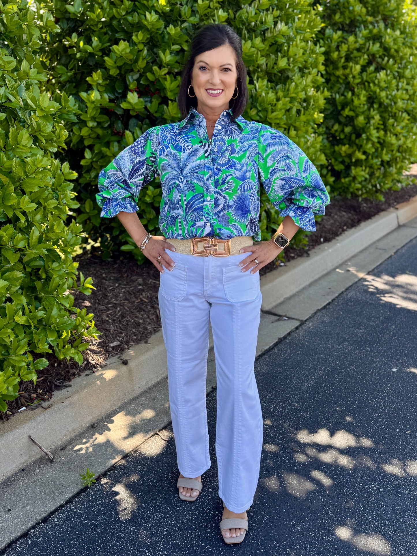 Vilagallo Blue Green Tropical Print Shirt