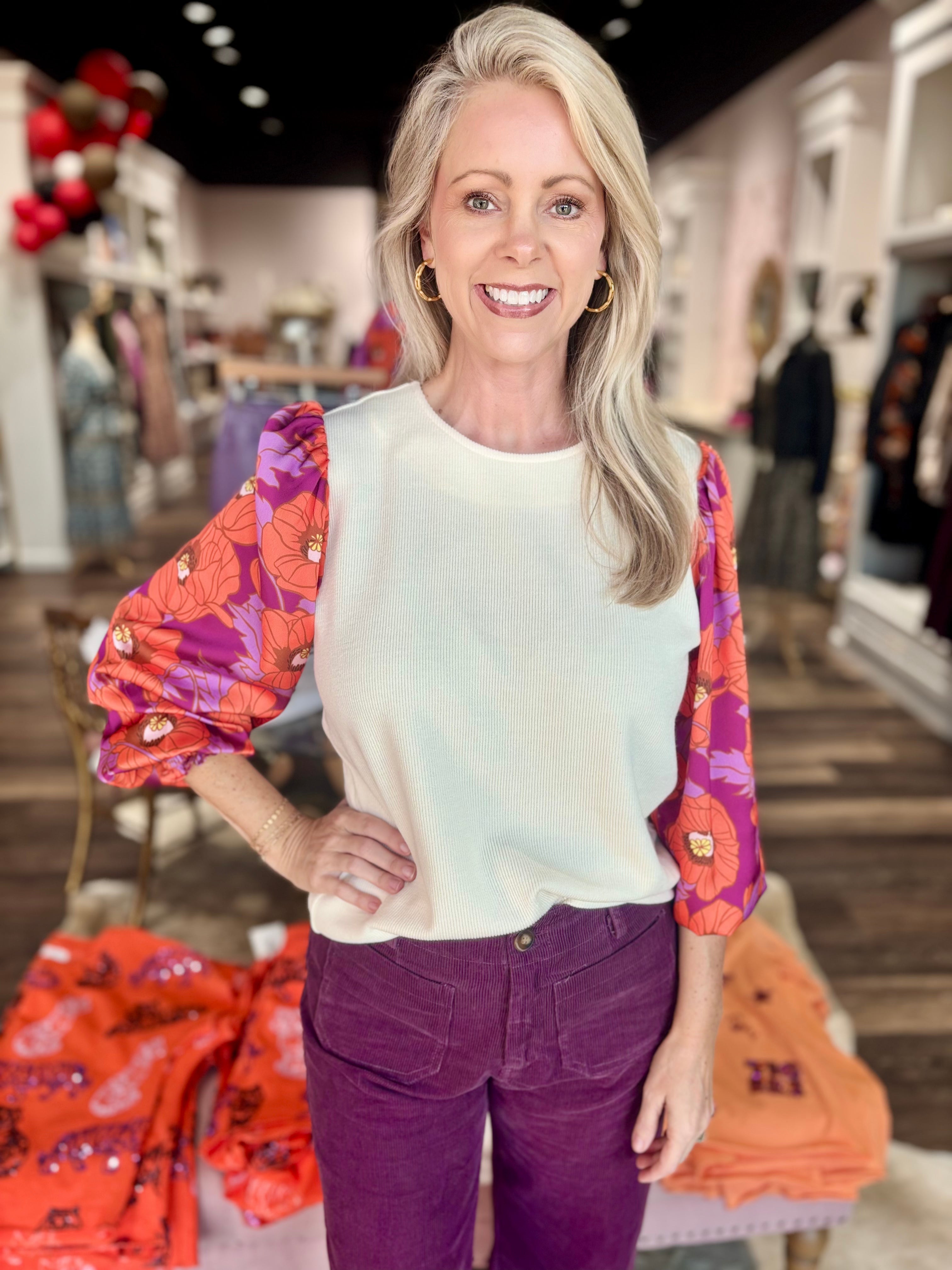 Purple/Orange Rib Knit Top