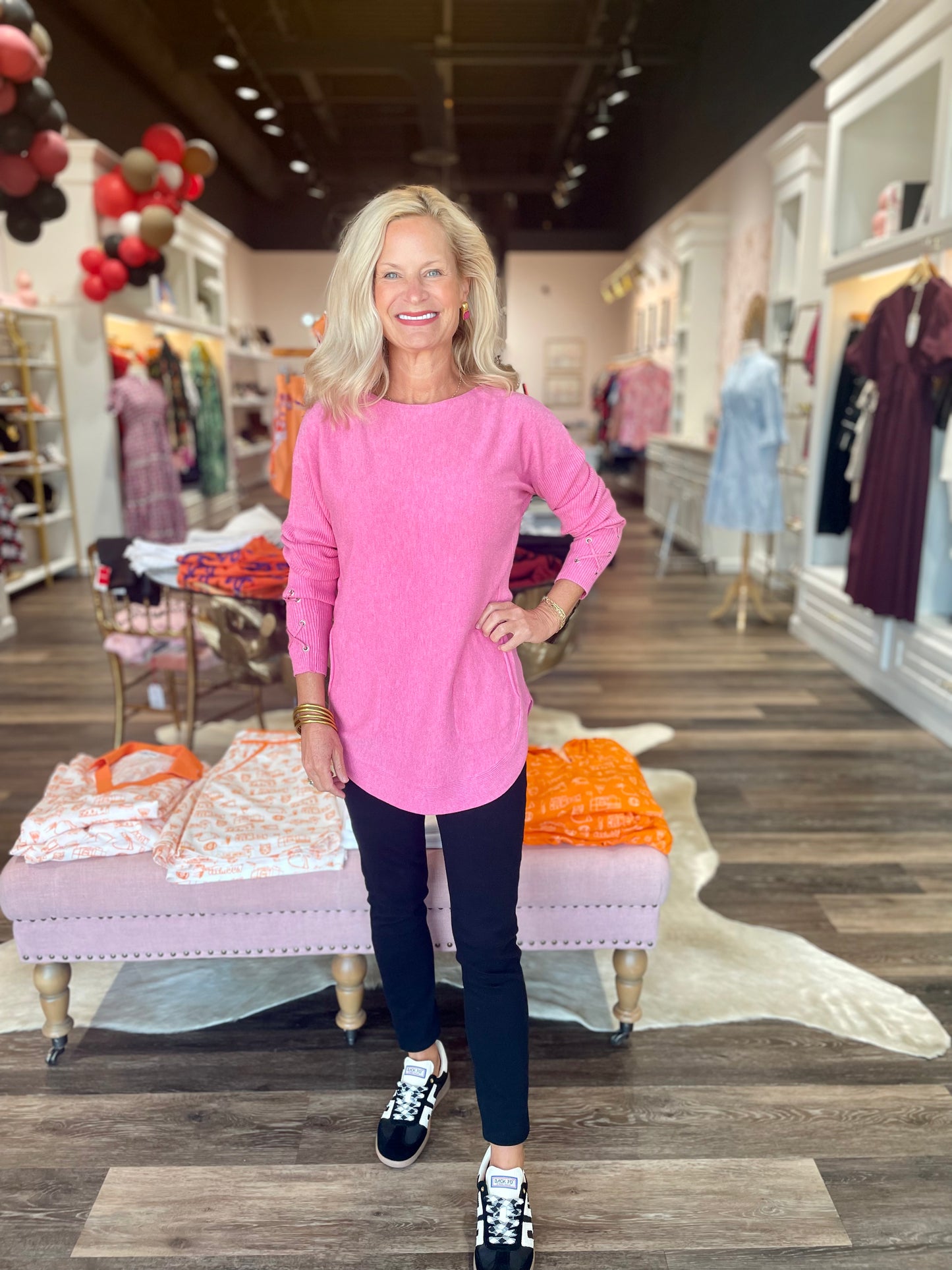 Sweater with Sleeve Lace Detail- Pink