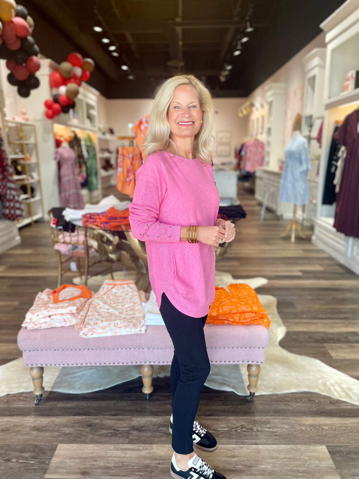 Sweater with Sleeve Lace Detail- Pink