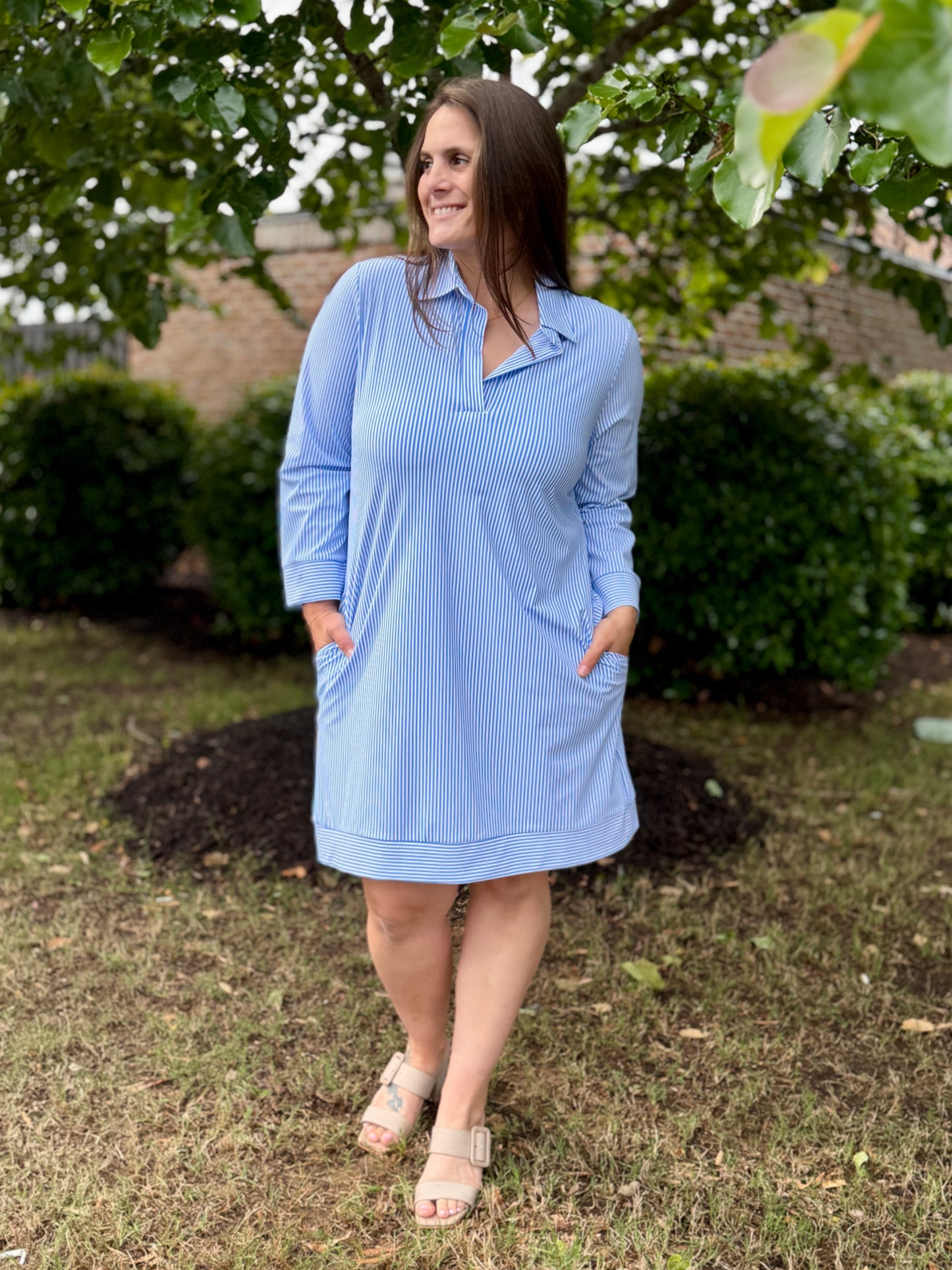 Jude Connally Finley Dress Pinstripe Periwinkle