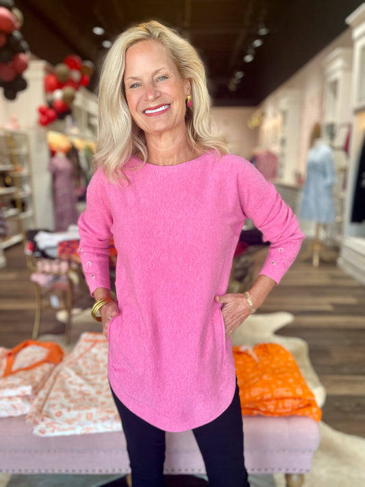 Sweater with Sleeve Lace Detail- Pink
