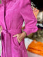 Jade Corduroy Button Up Dress Cerise