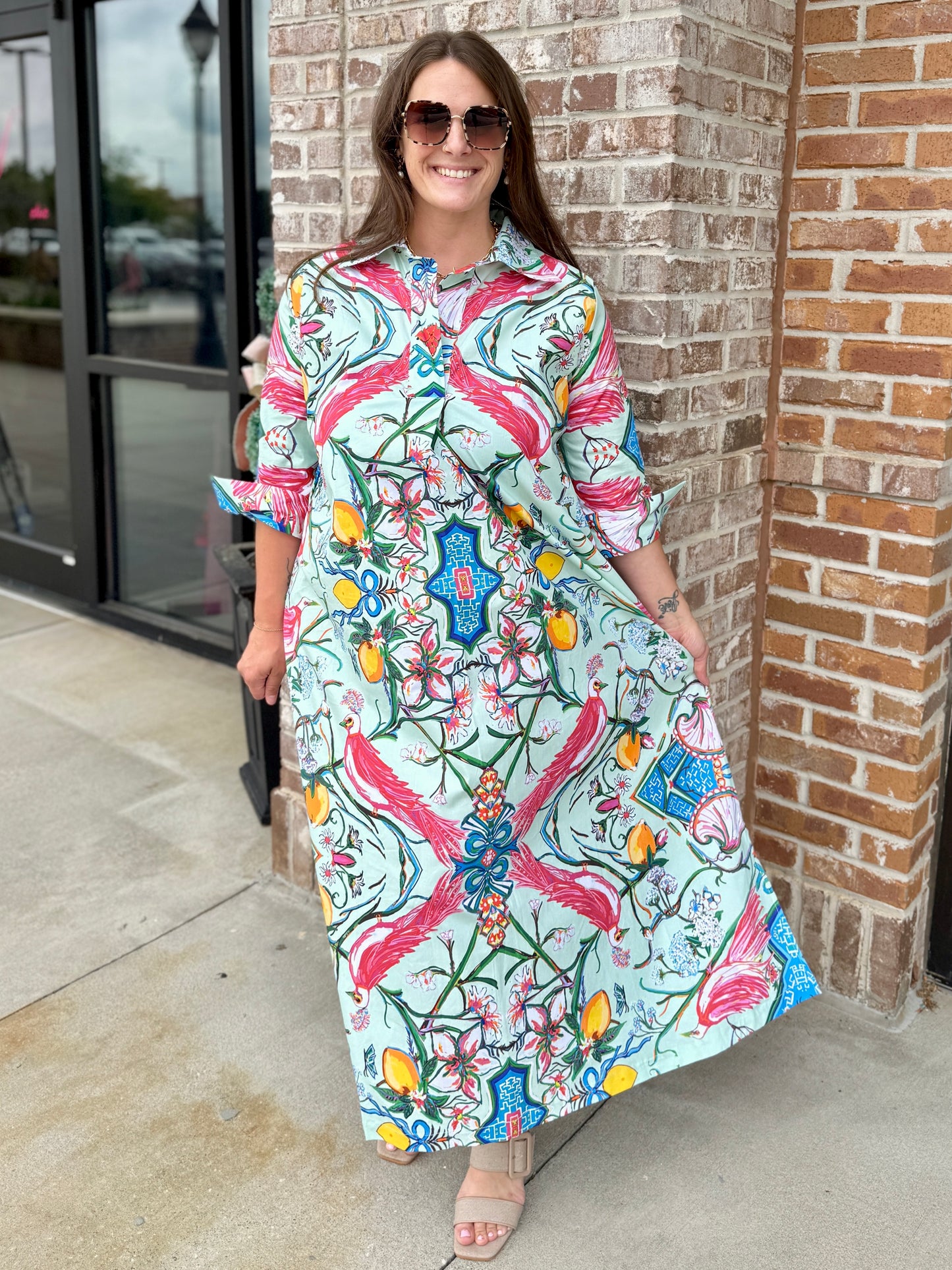 House of MBR Mint Chinois Shirt Dress Long