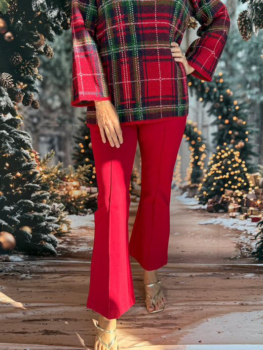 Jade Front Seaming Ponte Bell Ankle Pant Wine