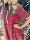 Plaid Short Sleeve Button Dress Red
