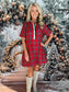 Plaid Short Sleeve Button Dress Red