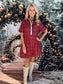 Plaid Short Sleeve Button Dress Red