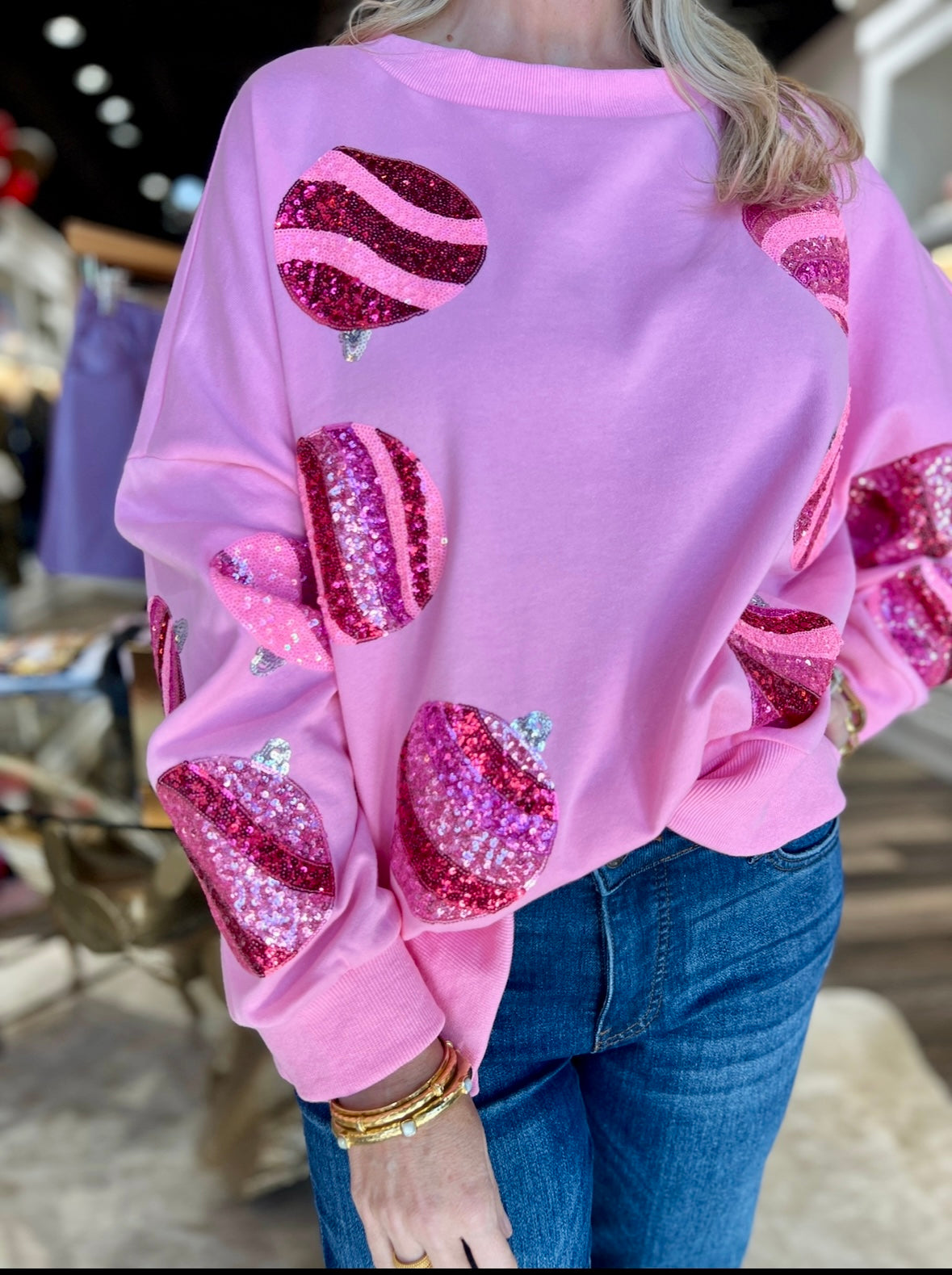 Pink Ornaments Oversized Sweatshirt