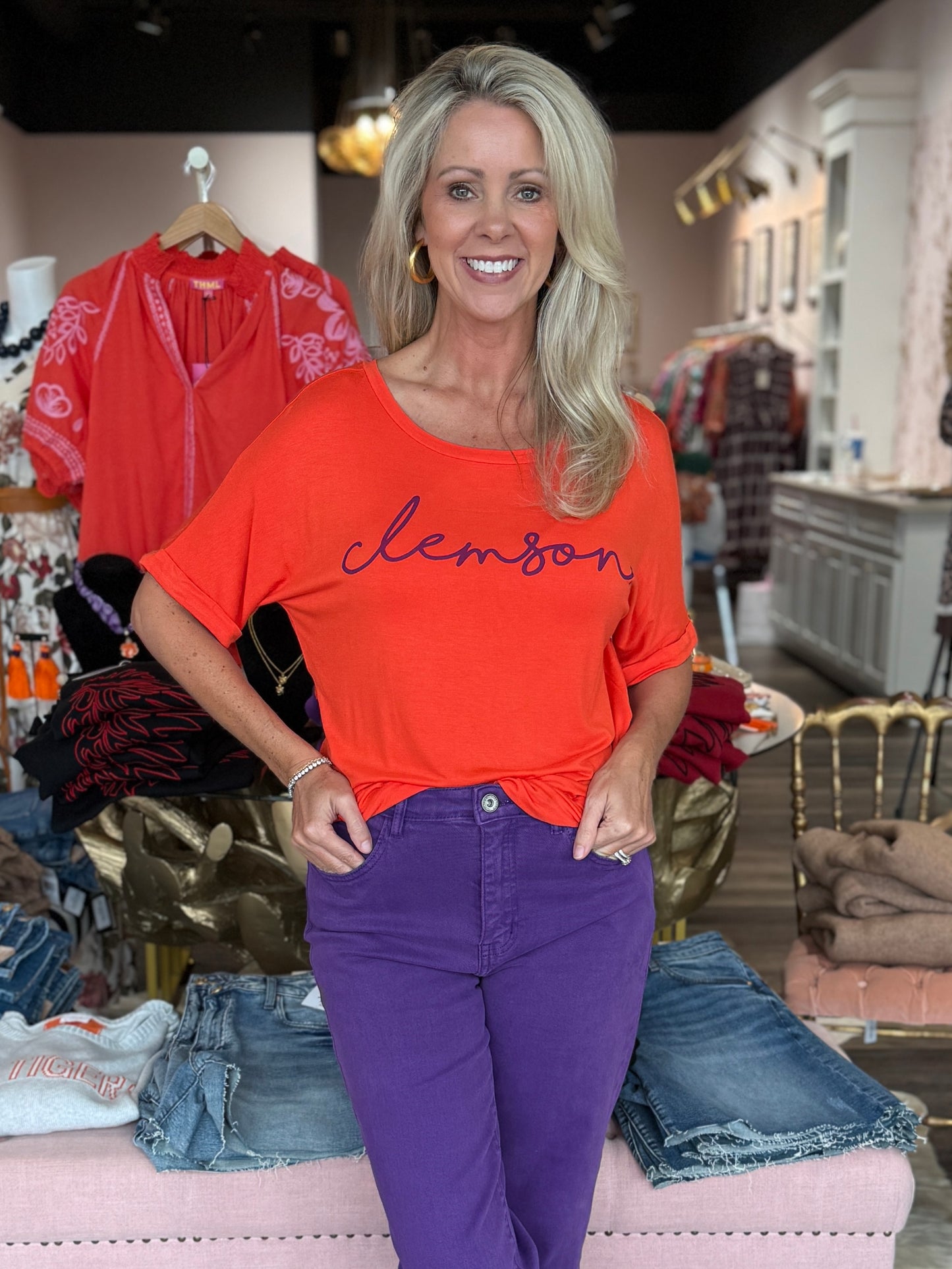 Clemson Script Side Slit Tee