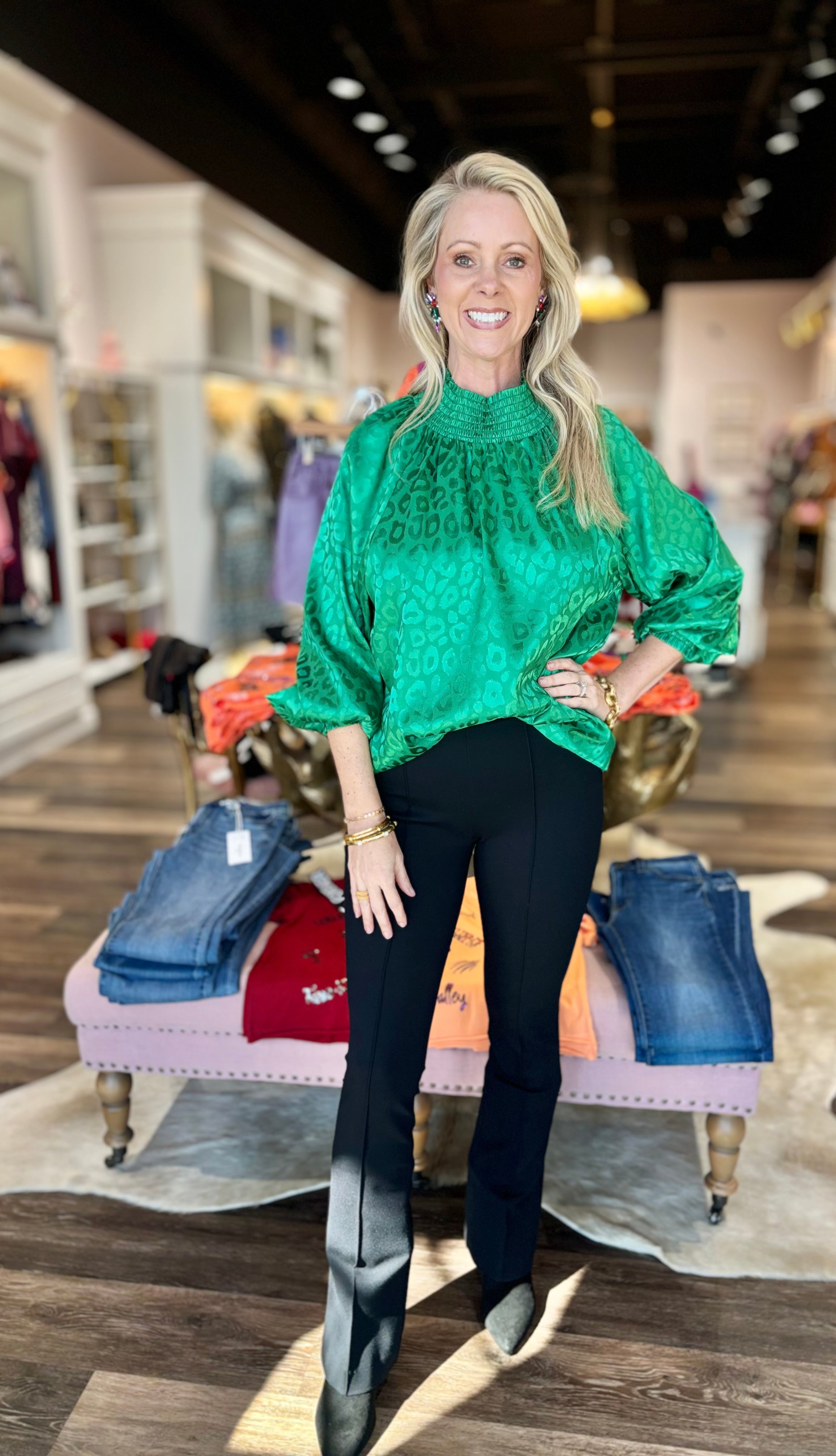 Joy Joy Green Cheetah Blouse