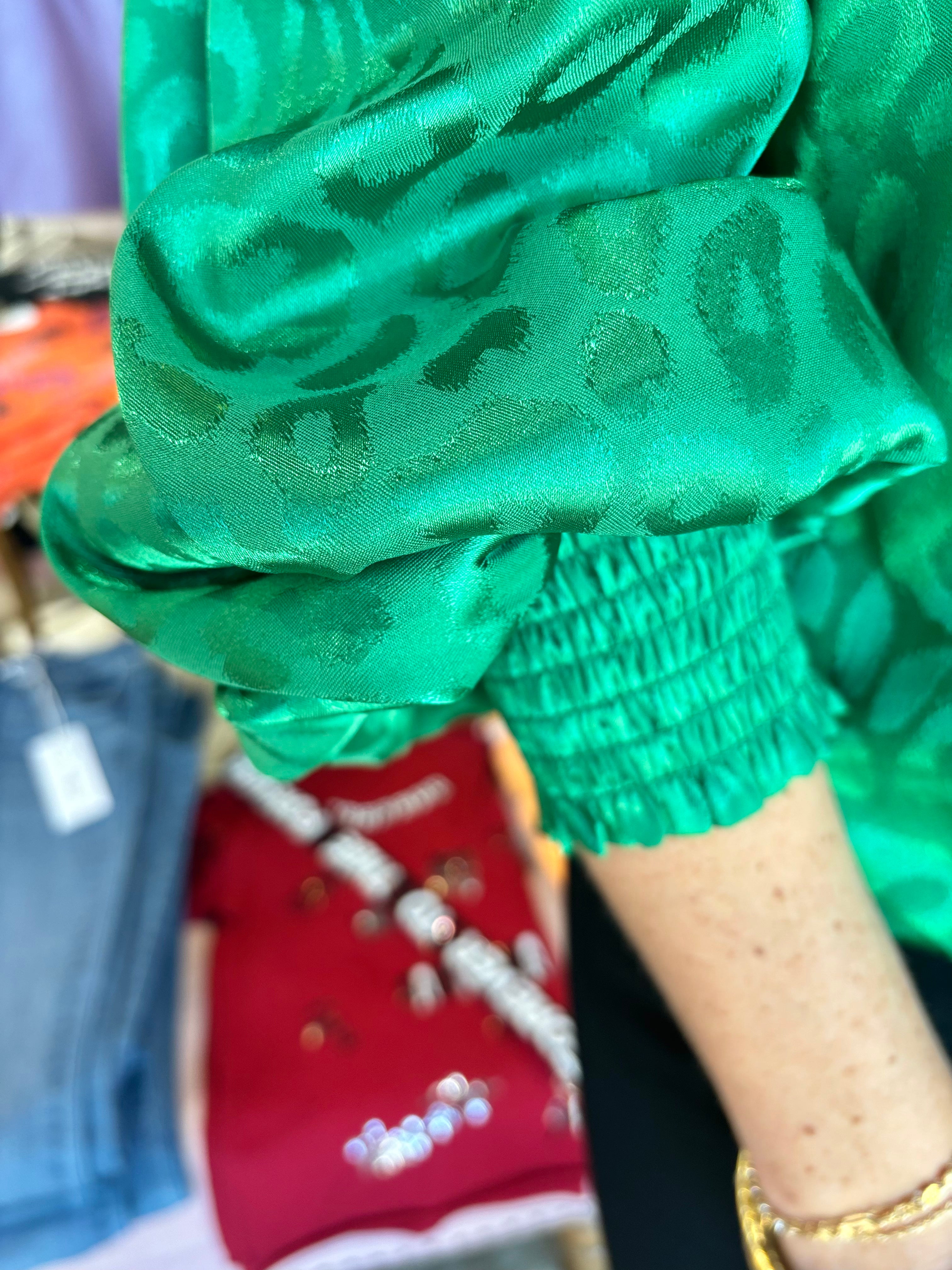 Joy Joy Green Cheetah Blouse