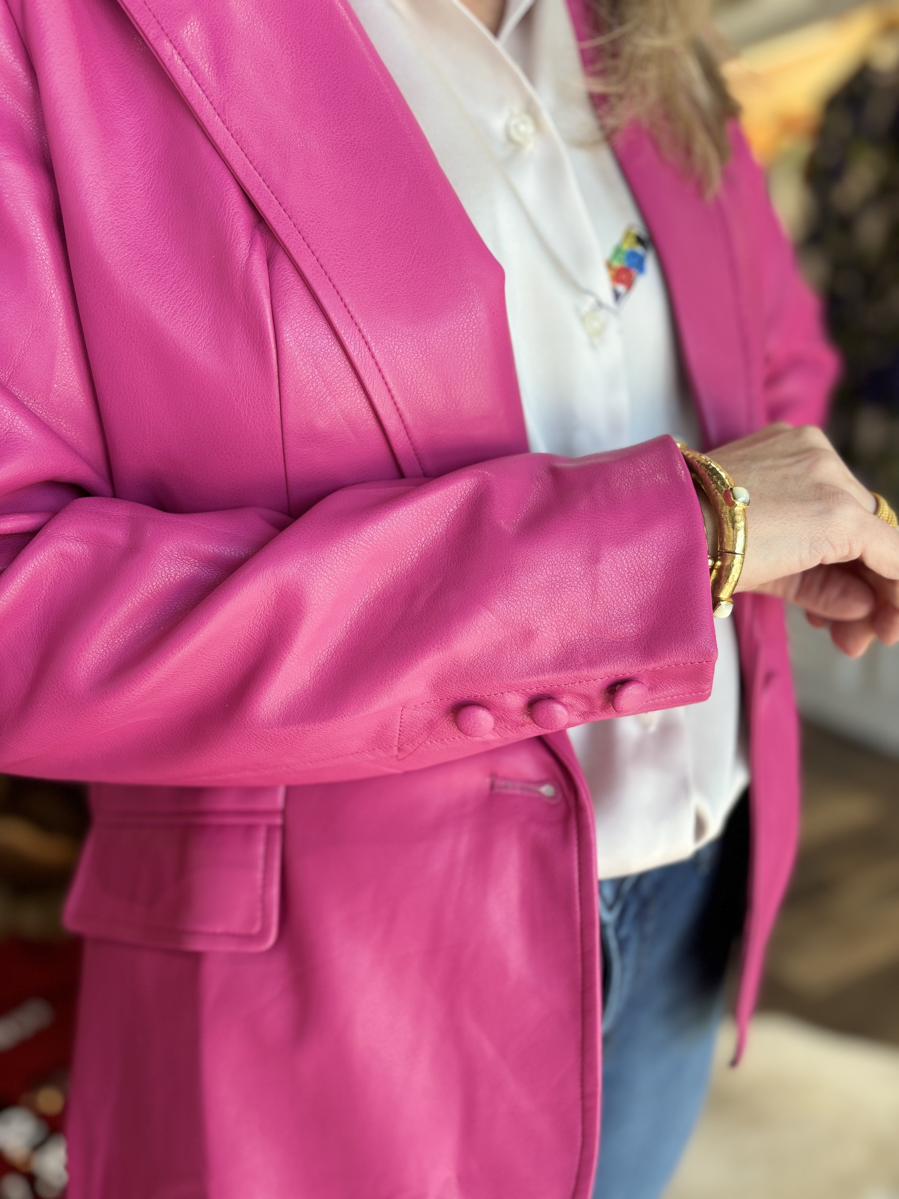 Faux Leather Blazer Pink