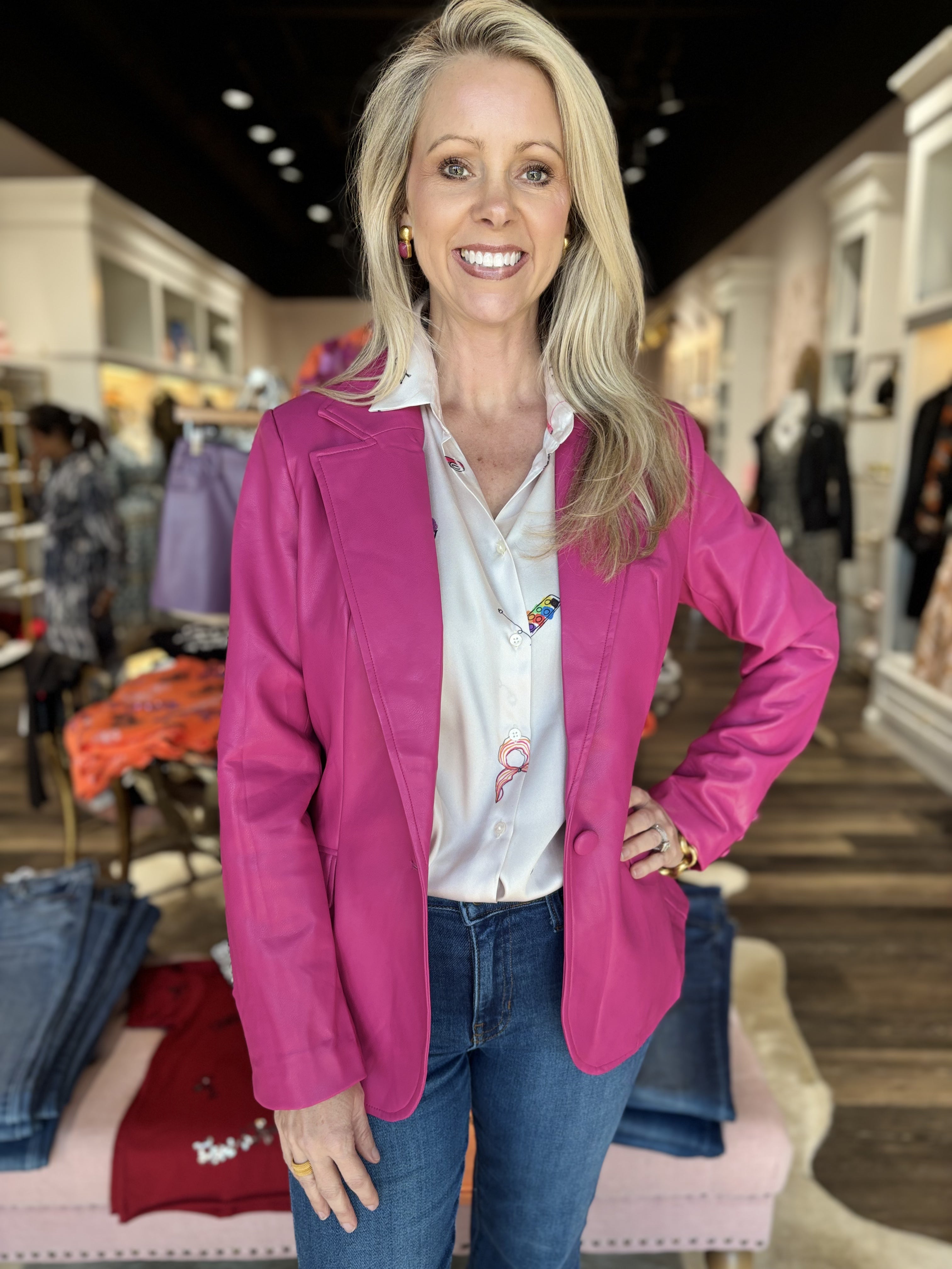 Faux Leather Blazer Pink