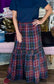 Plaid Tiered Maxi Skirt Berry