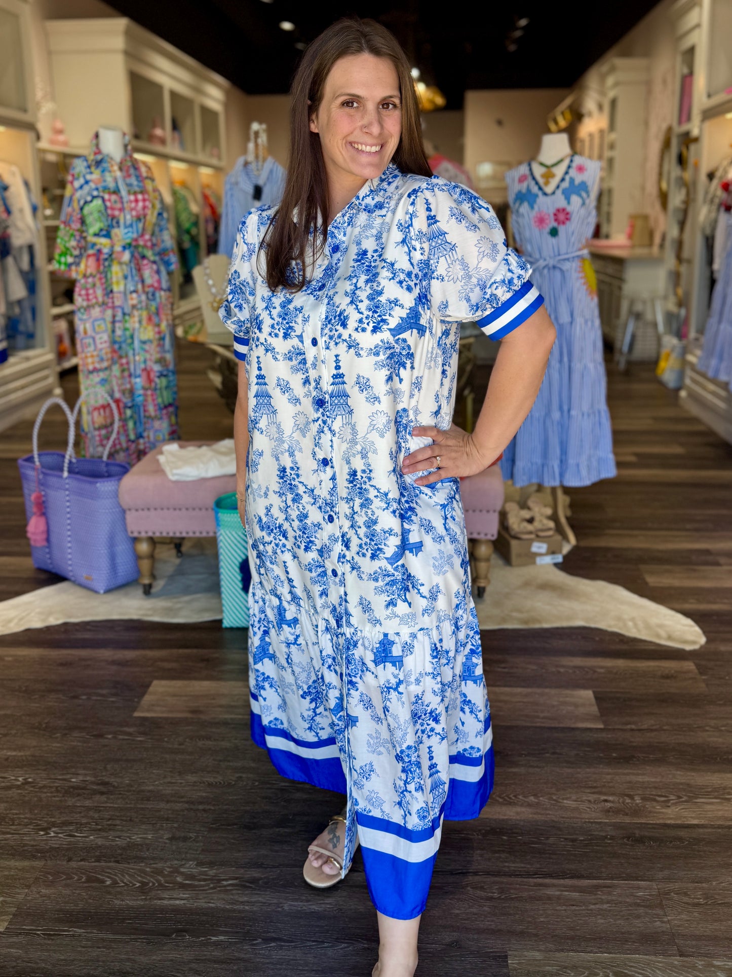 Jade Tiered Midi Shirt Dress Oriental Bloom