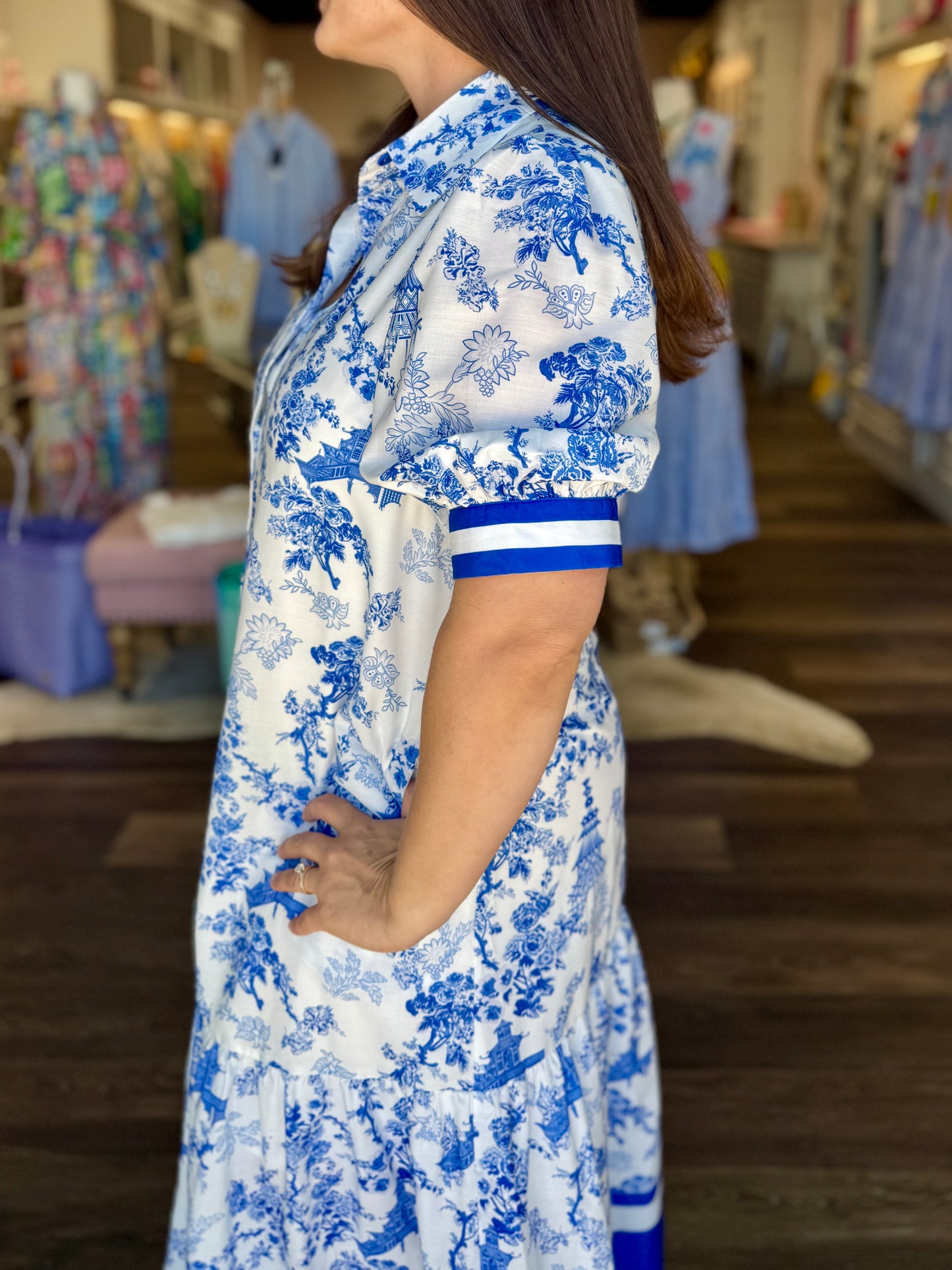 Jade Tiered Midi Shirt Dress Oriental Bloom