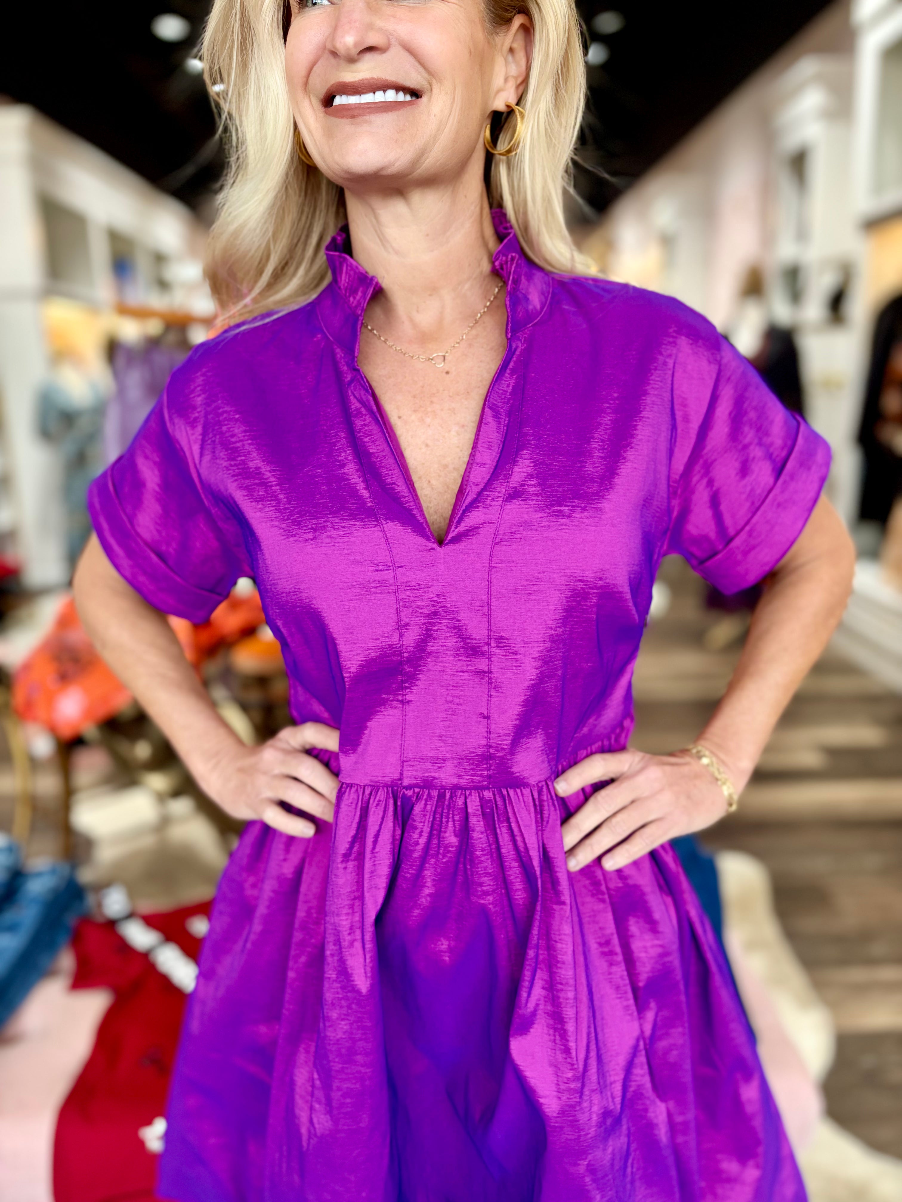 Short Sleeve Iridescent Dress Purple