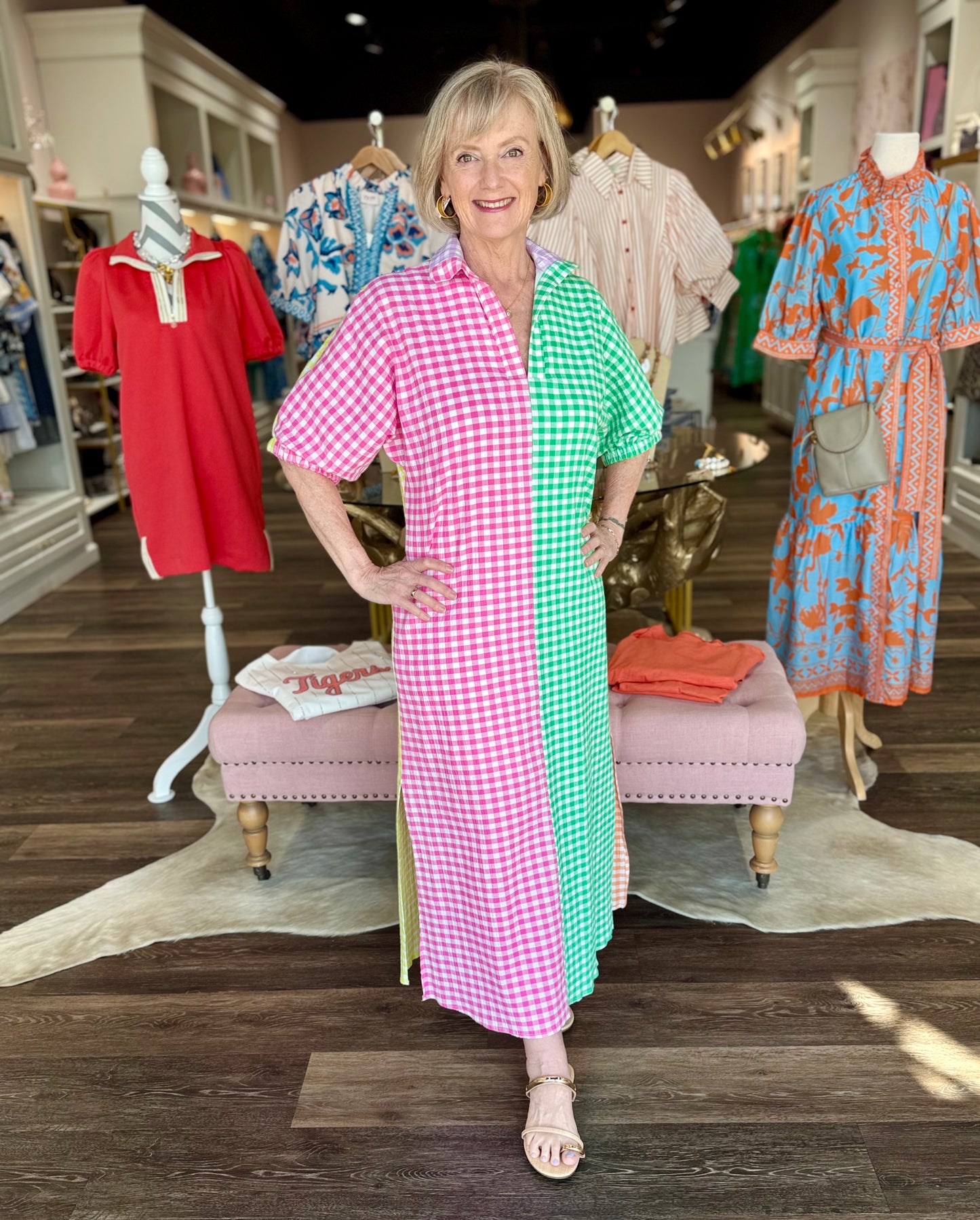 Blakely Multi Seer Gingham Midi Dress