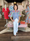 THML Puff Sleeve Embroidery Textured Top Blue Gingham