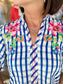 THML Puff Sleeve Embroidery Textured Top Blue Gingham