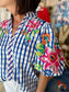 THML Puff Sleeve Embroidery Textured Top Blue Gingham