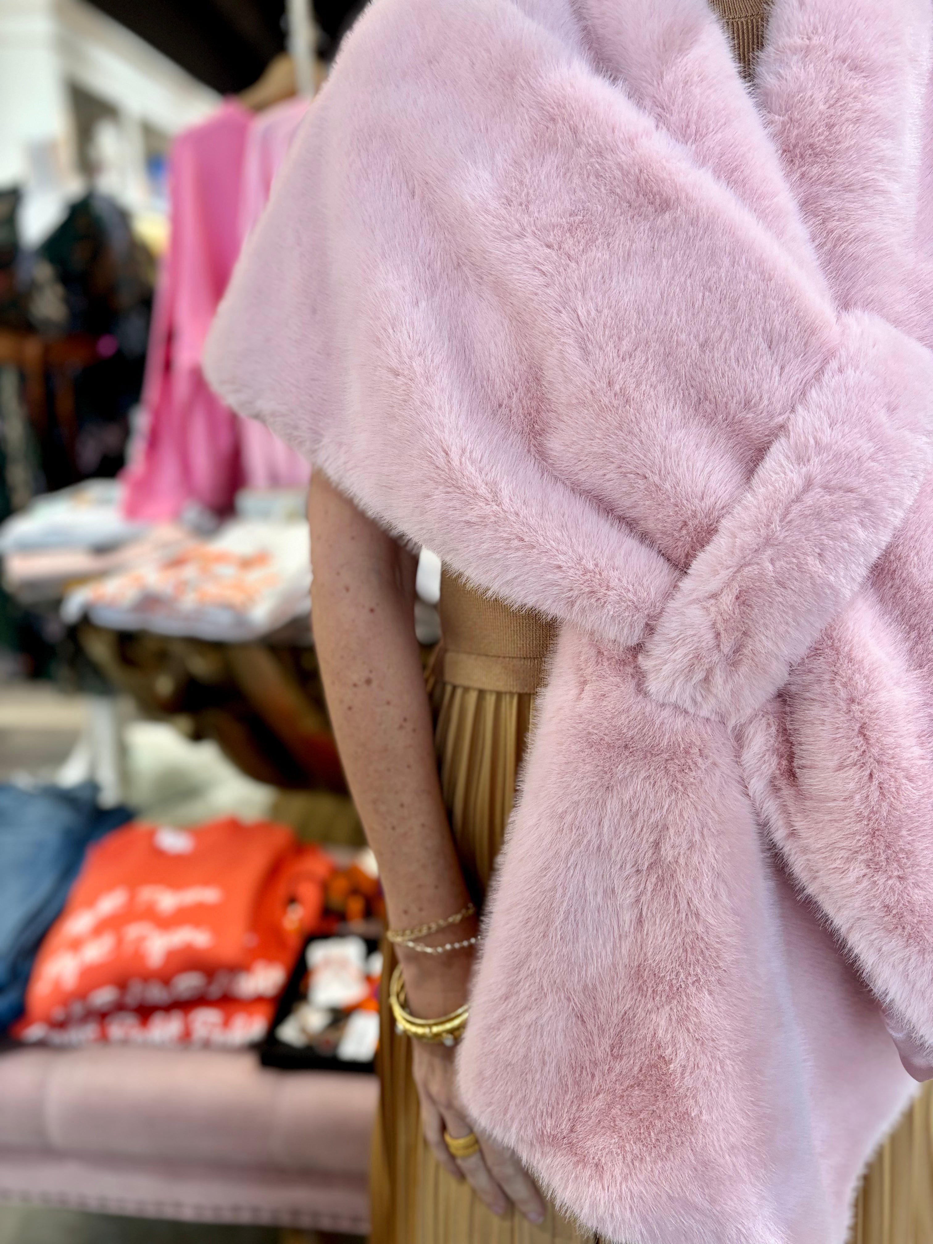 Faux Fur Pull Thru Wrap Pink