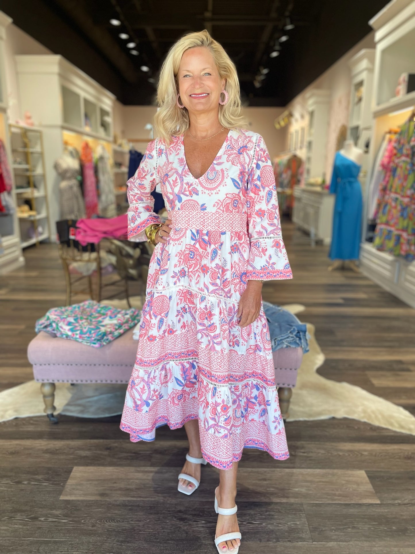 La Plage Water Mill Dress White/ Coral/ Periwinkle