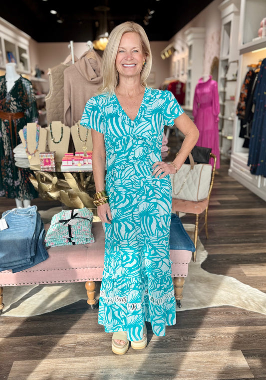 La Plage Mallory Maxi Abstract Floral White/Turquoise