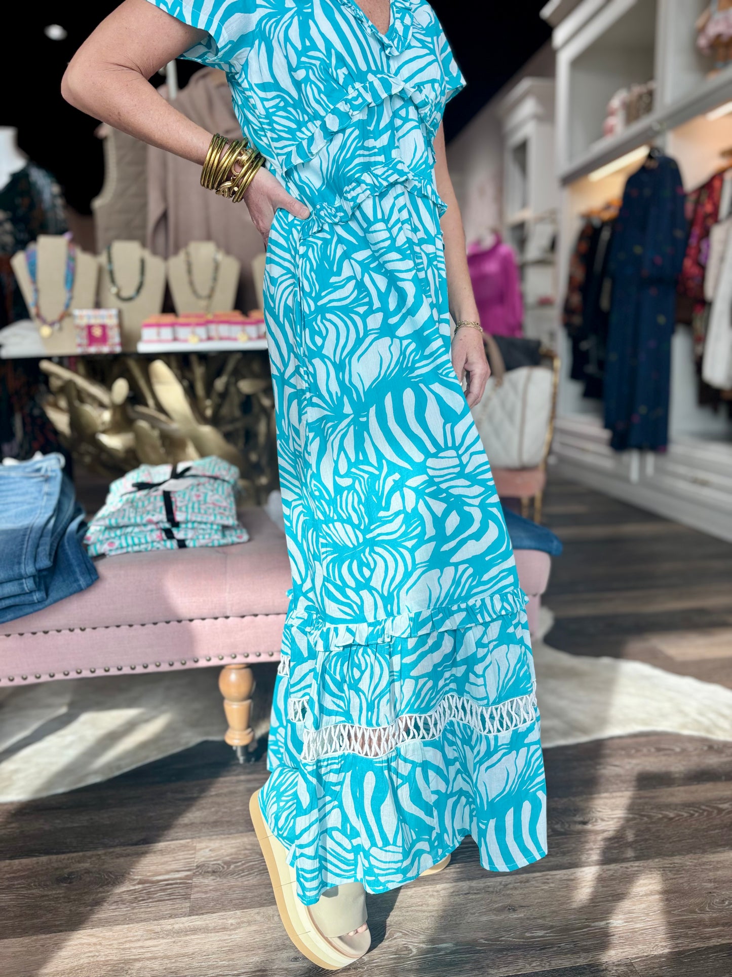 La Plage Mallory Maxi Abstract Floral White/Turquoise