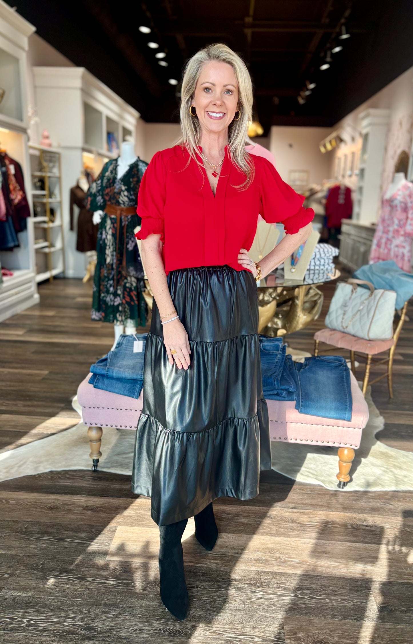 V-Neck Red Blouse
