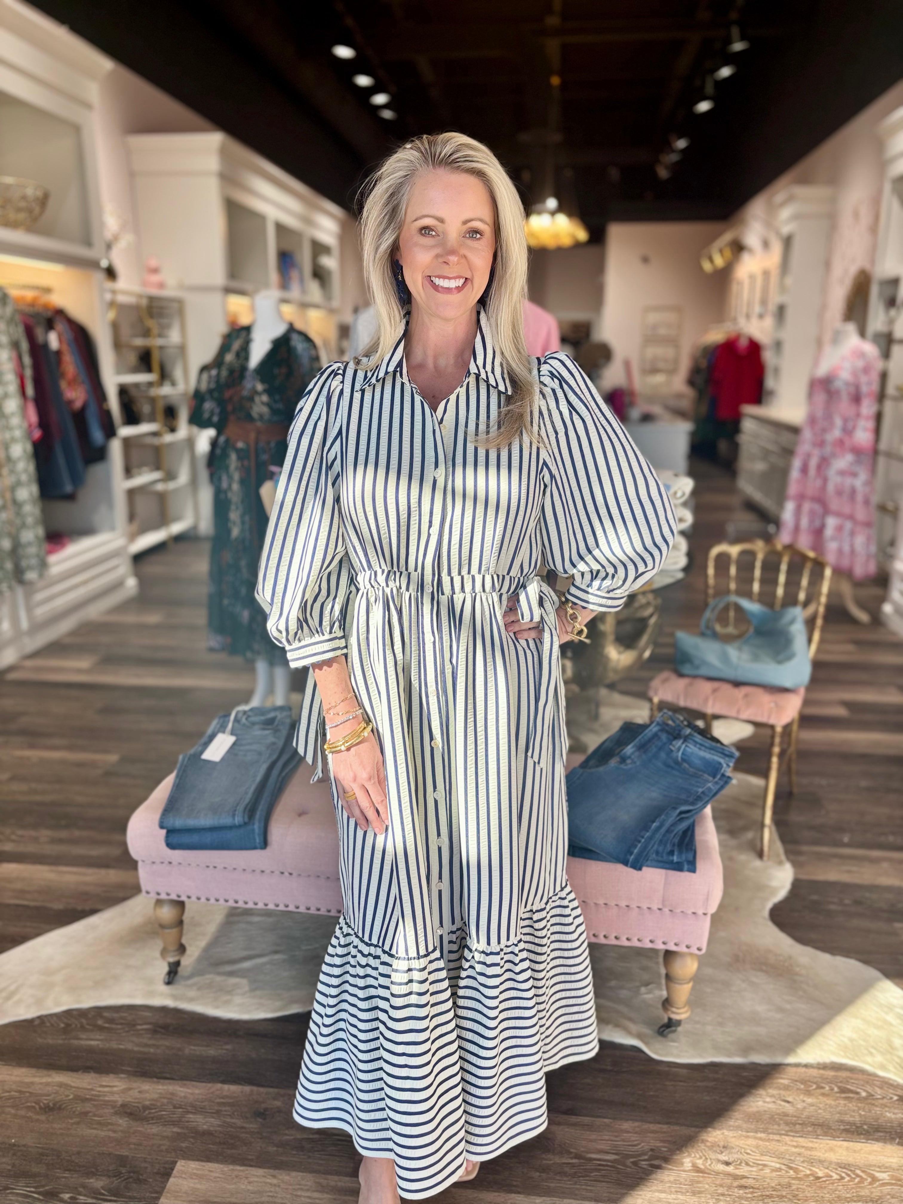 Navy/ White Striped Dress