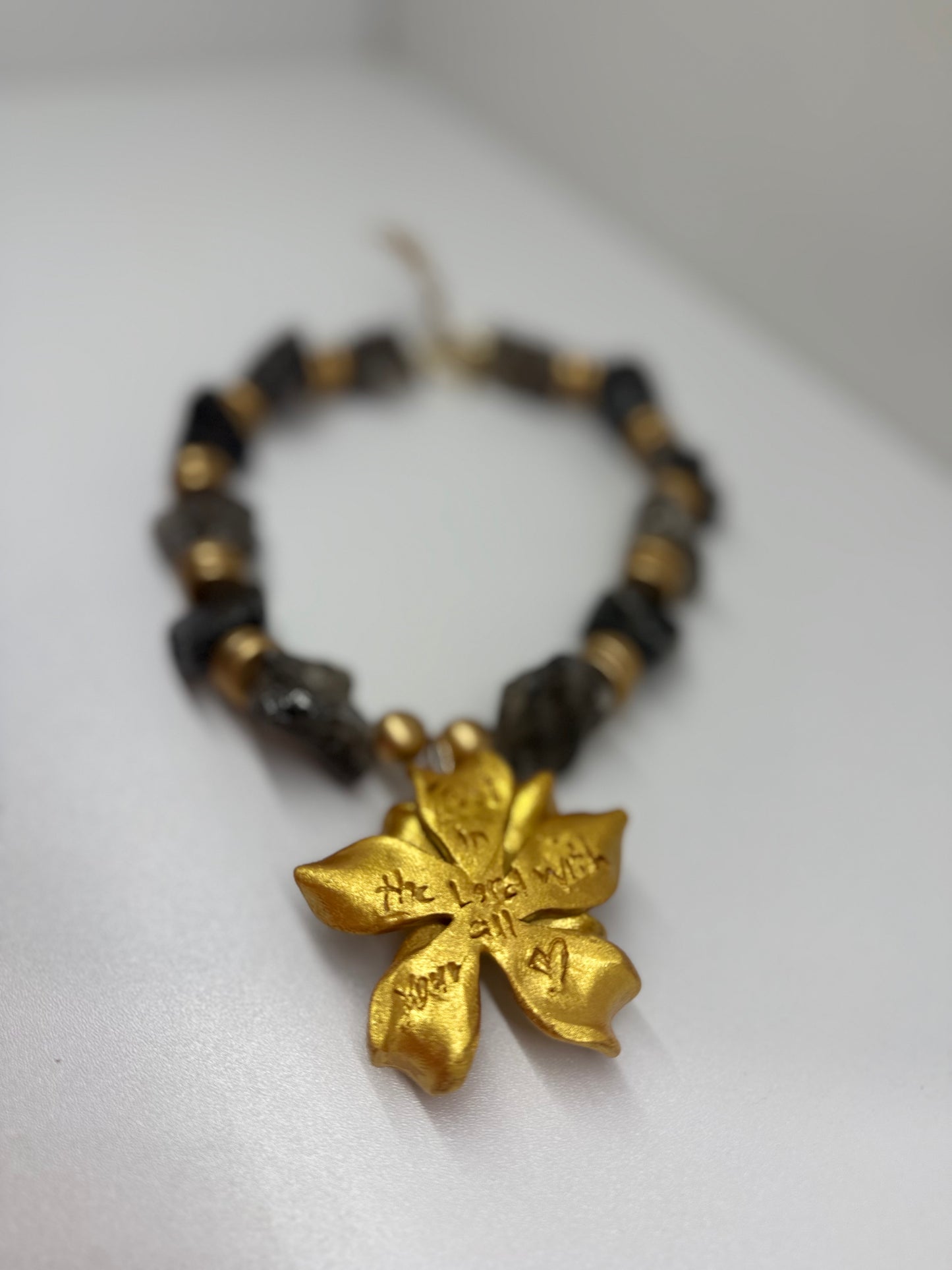 Hidden Truth Smokey Quartz with Camellia Blossom Necklace