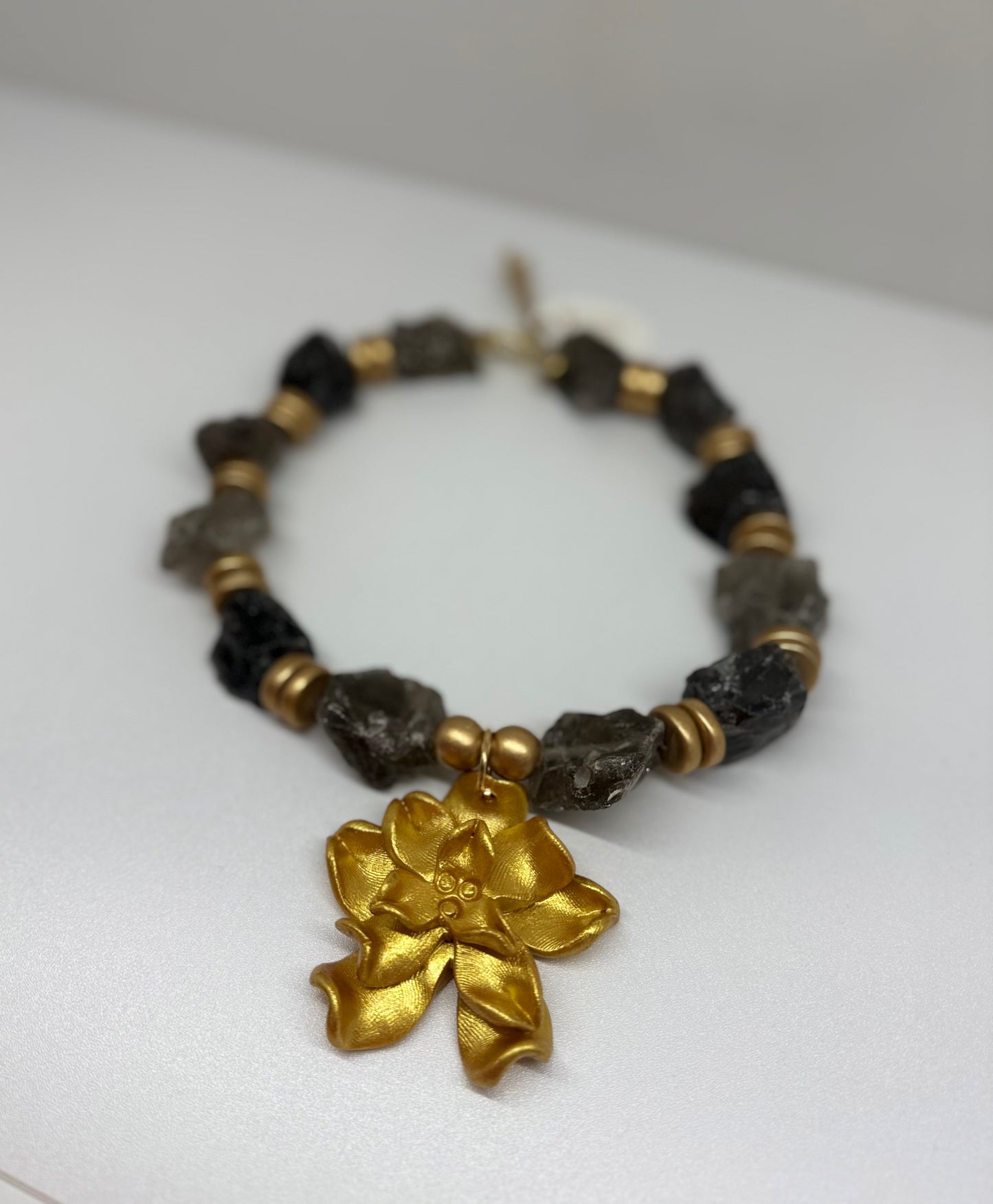 Hidden Truth Smokey Quartz with Camellia Blossom Necklace