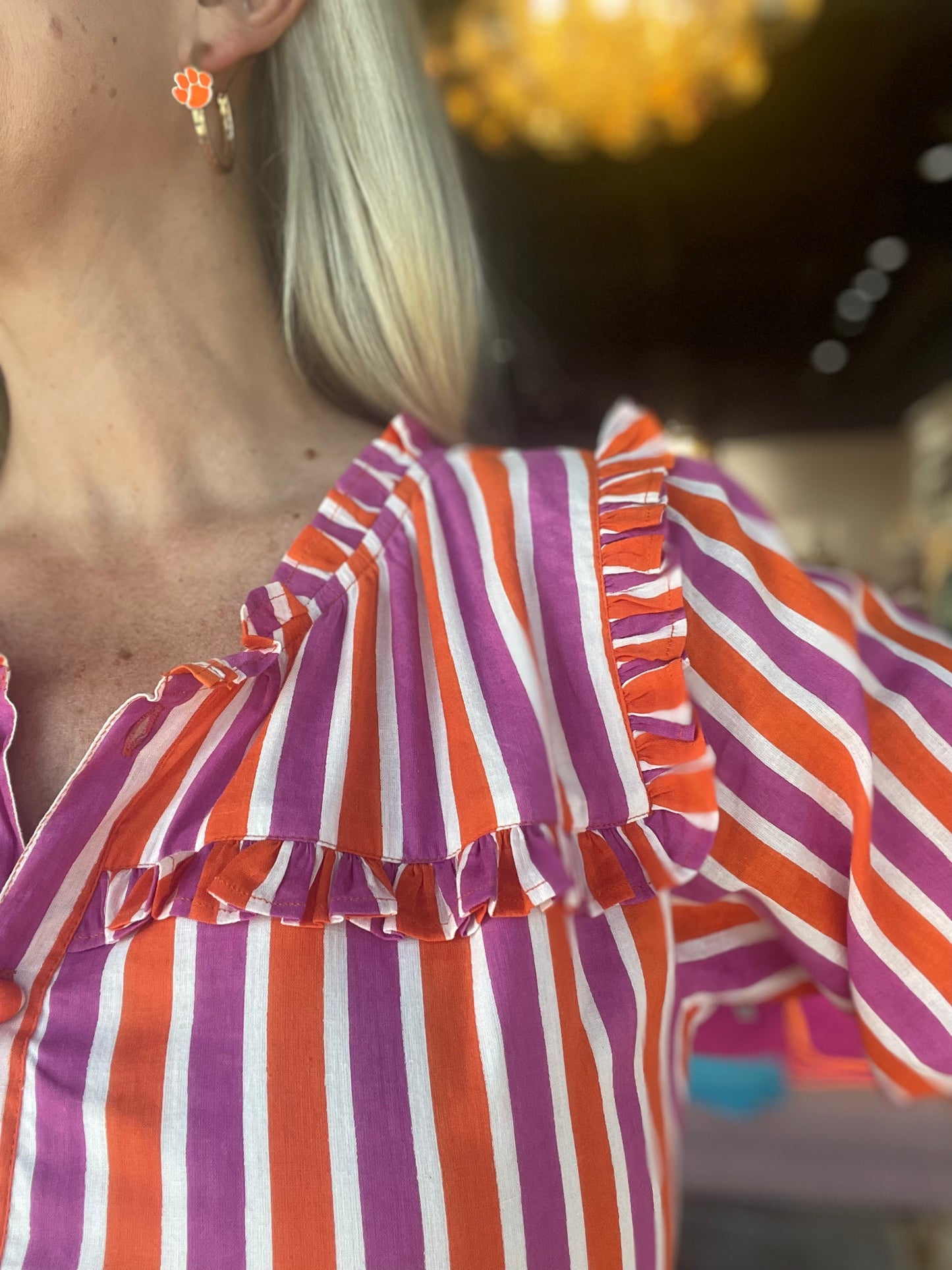 Striped Orange and Purple Midi Dress