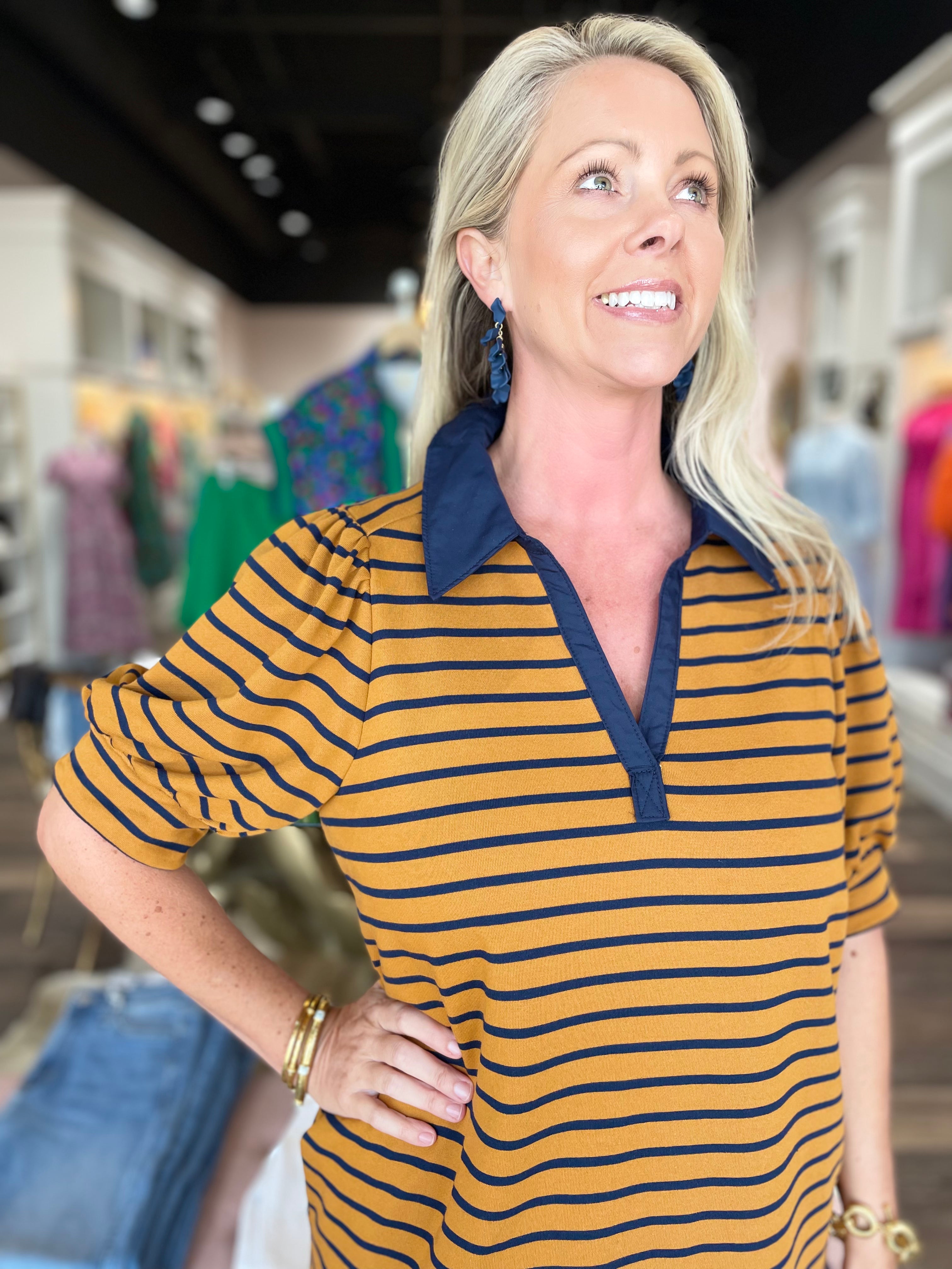 Striped Navy/Camel Dress