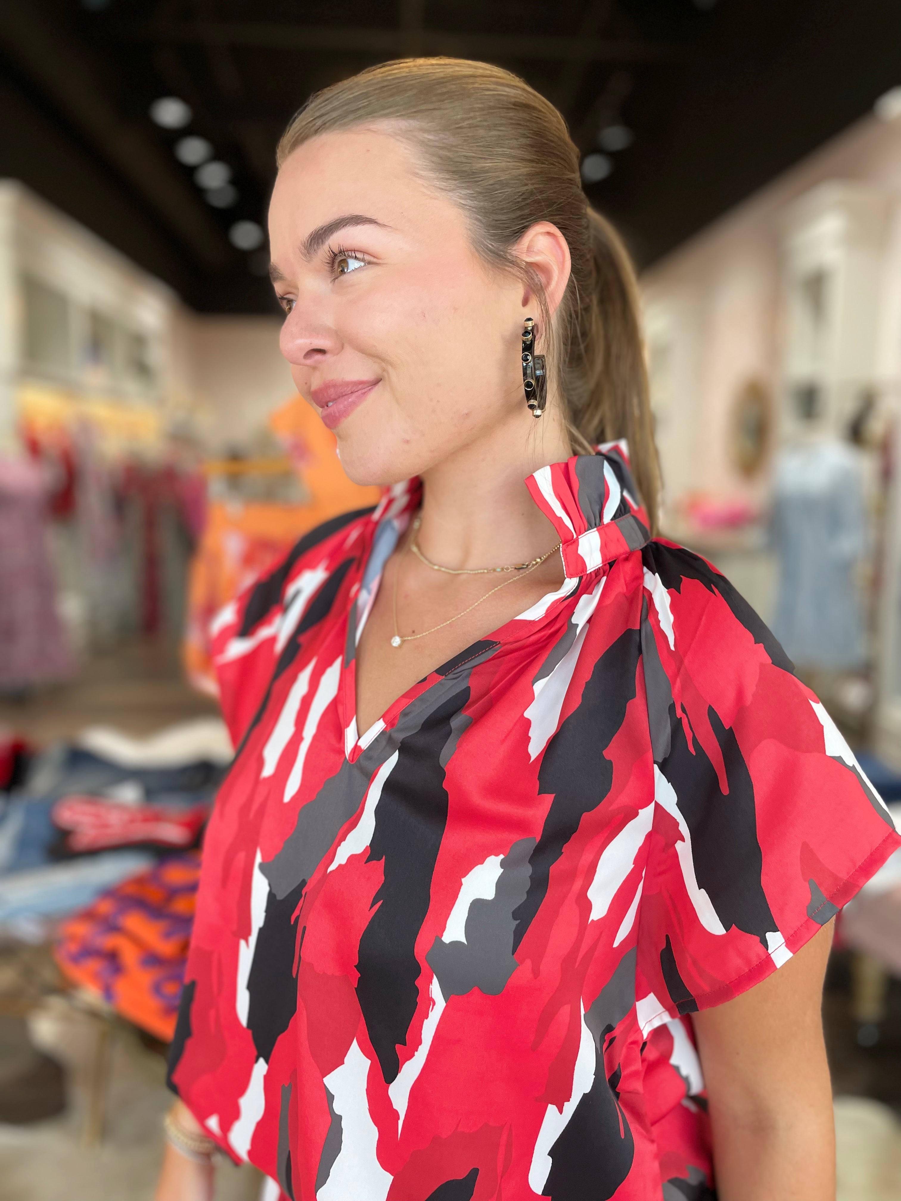 The Abstract Blouse Red & Black